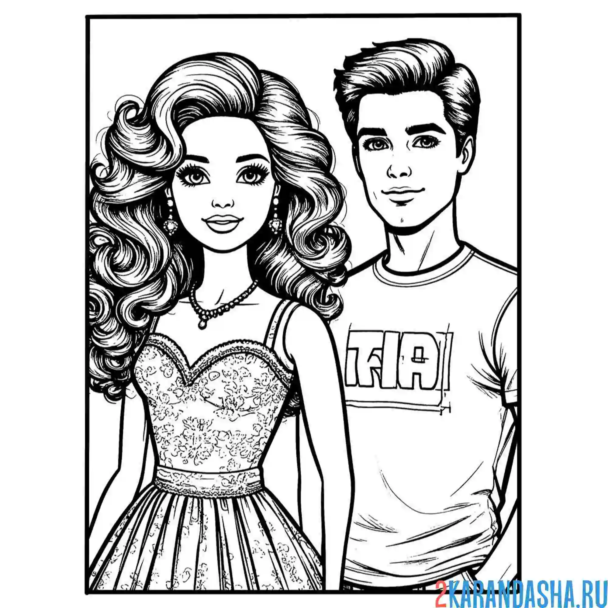 Раскраска кукла бабри и кукла кен