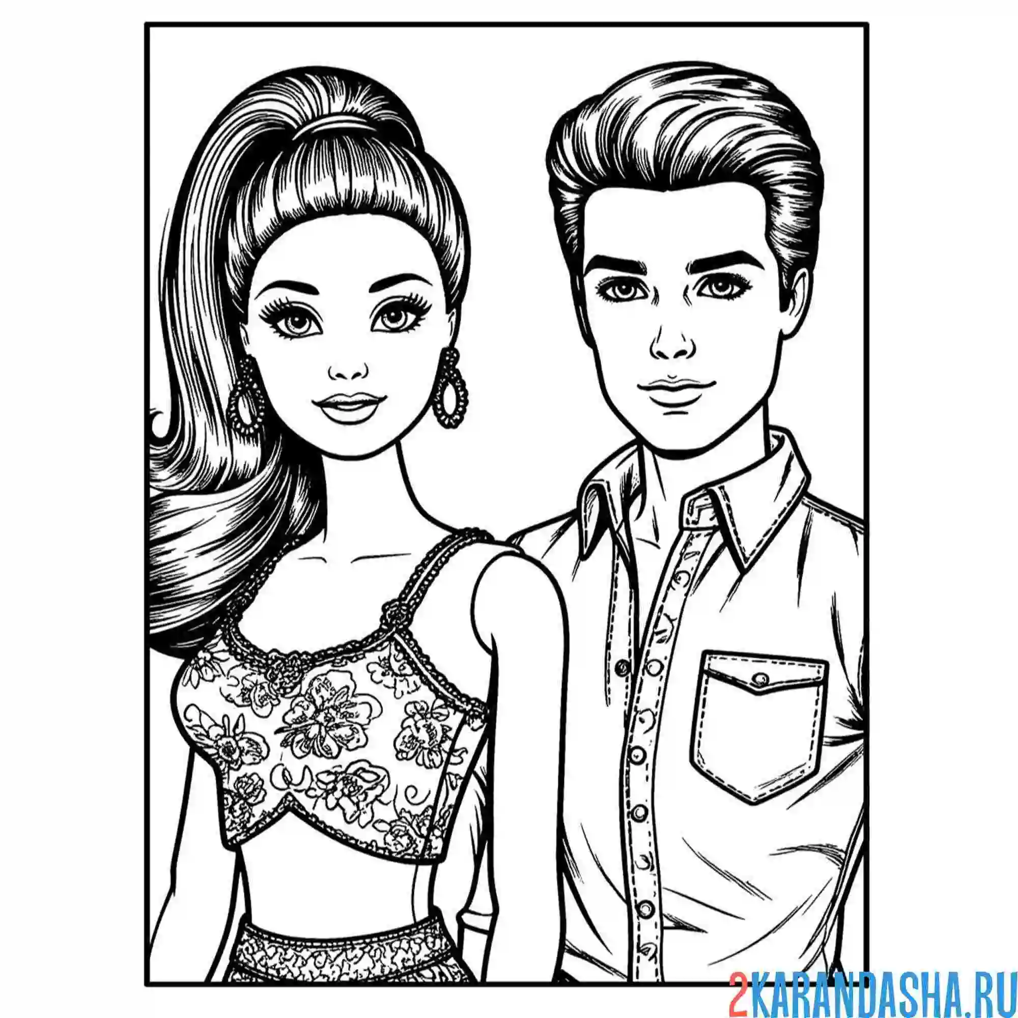 Раскраска барби с хвостиком и кен