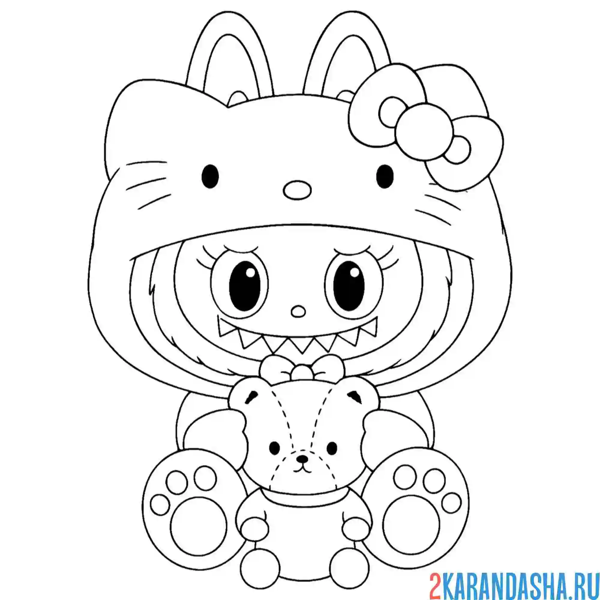 Раскраска лабубу в костюме китти