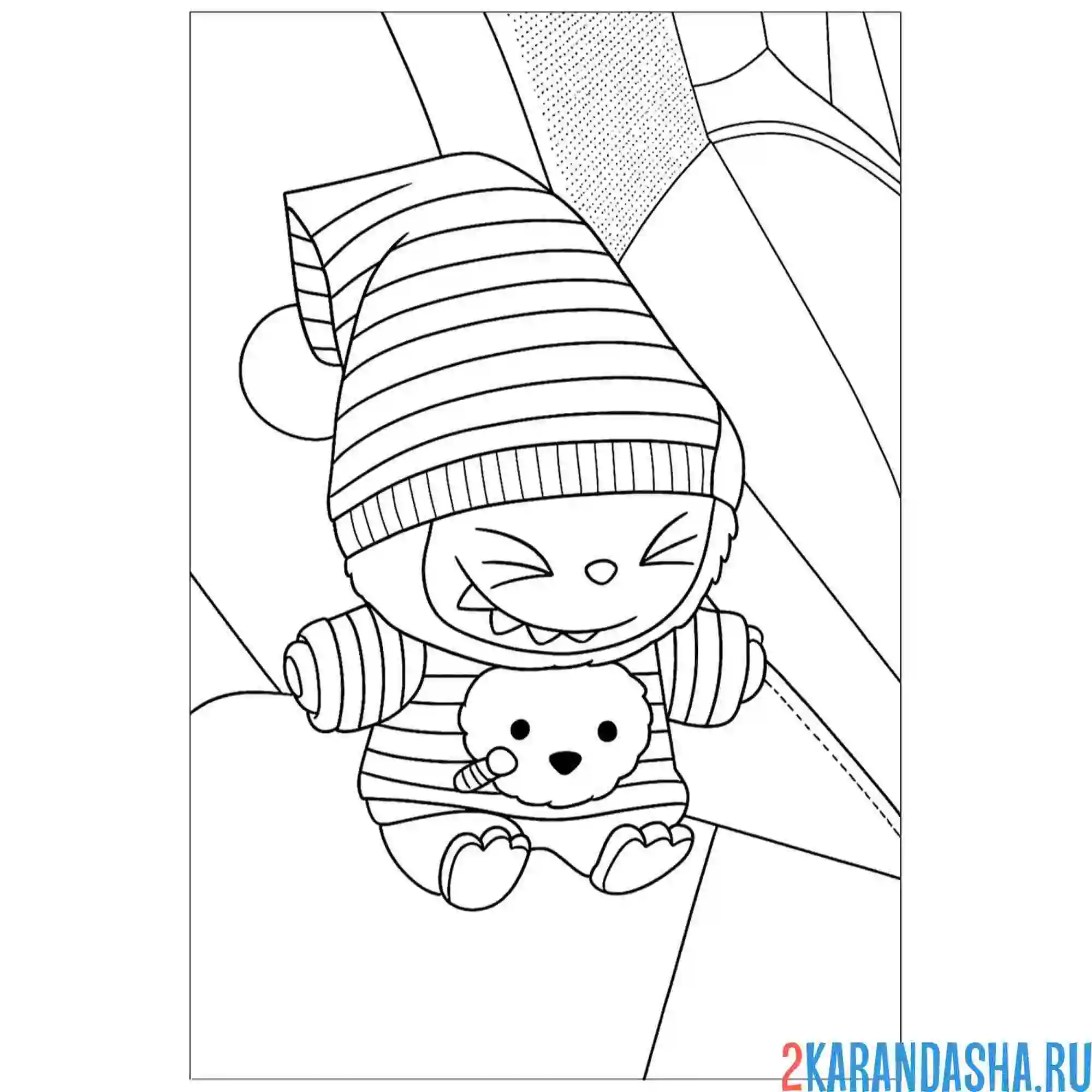 Раскраска лабубу в ночном костюме