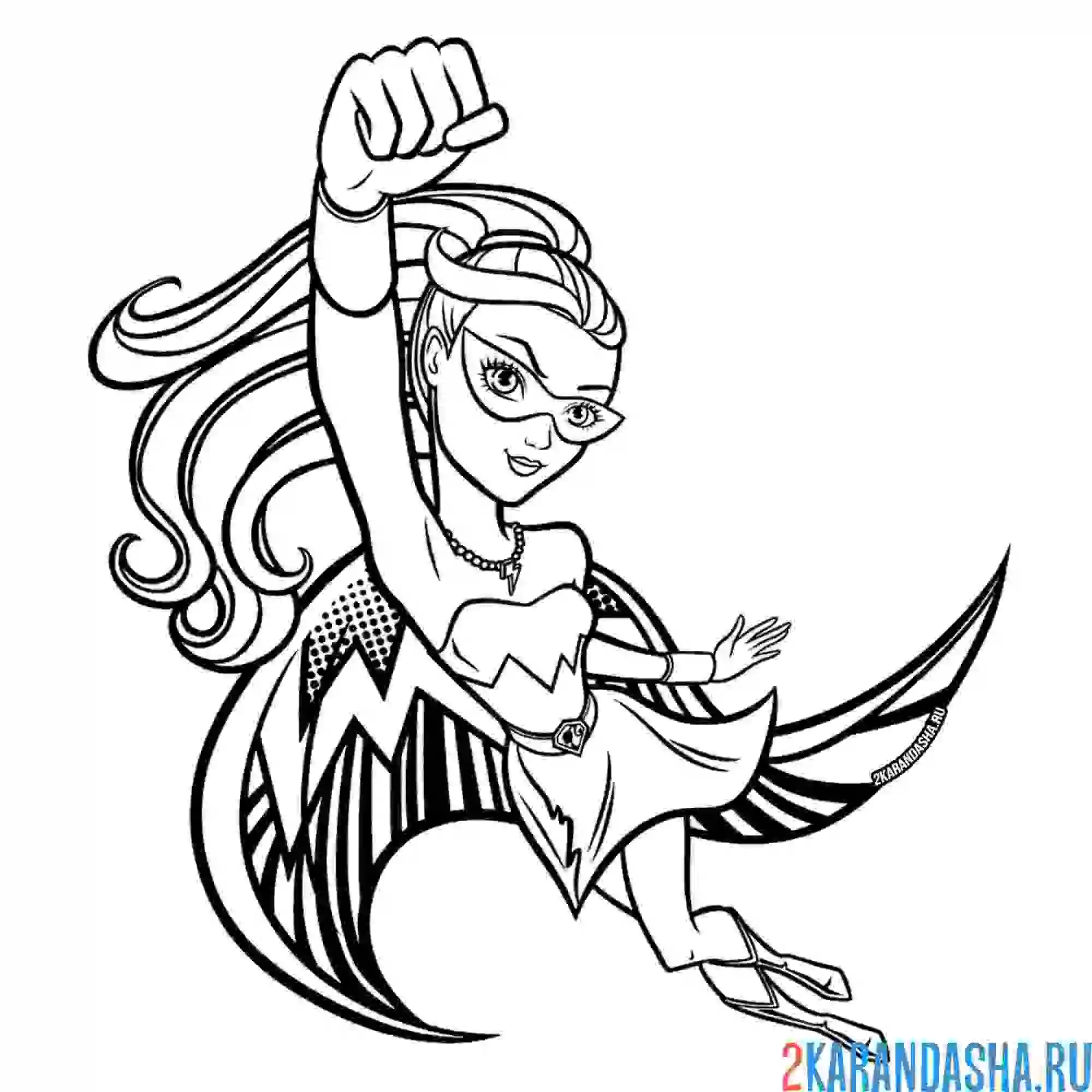 Раскраска барби супер-принцесса в ударе
