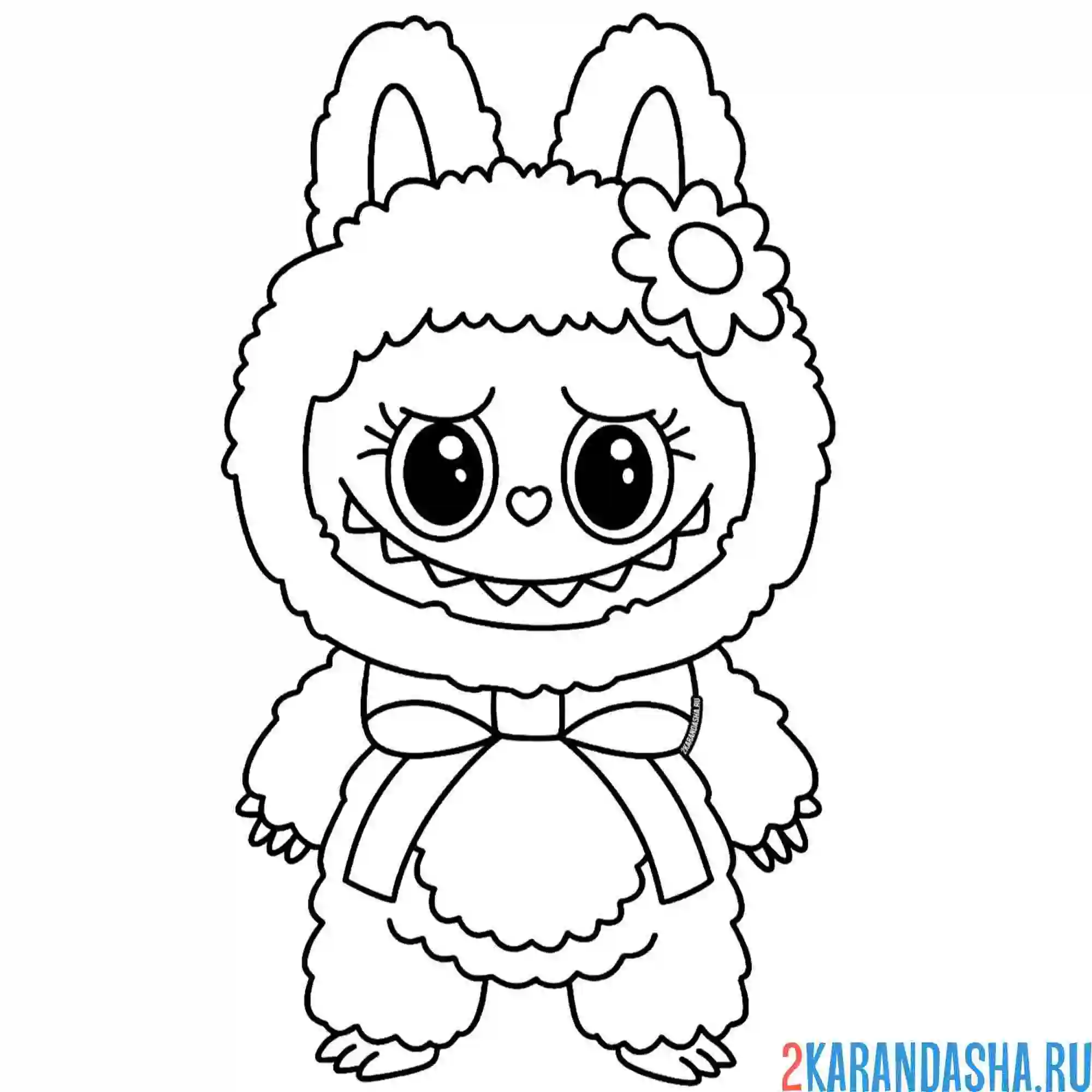 Раскраска лабубу бантик и цветочек