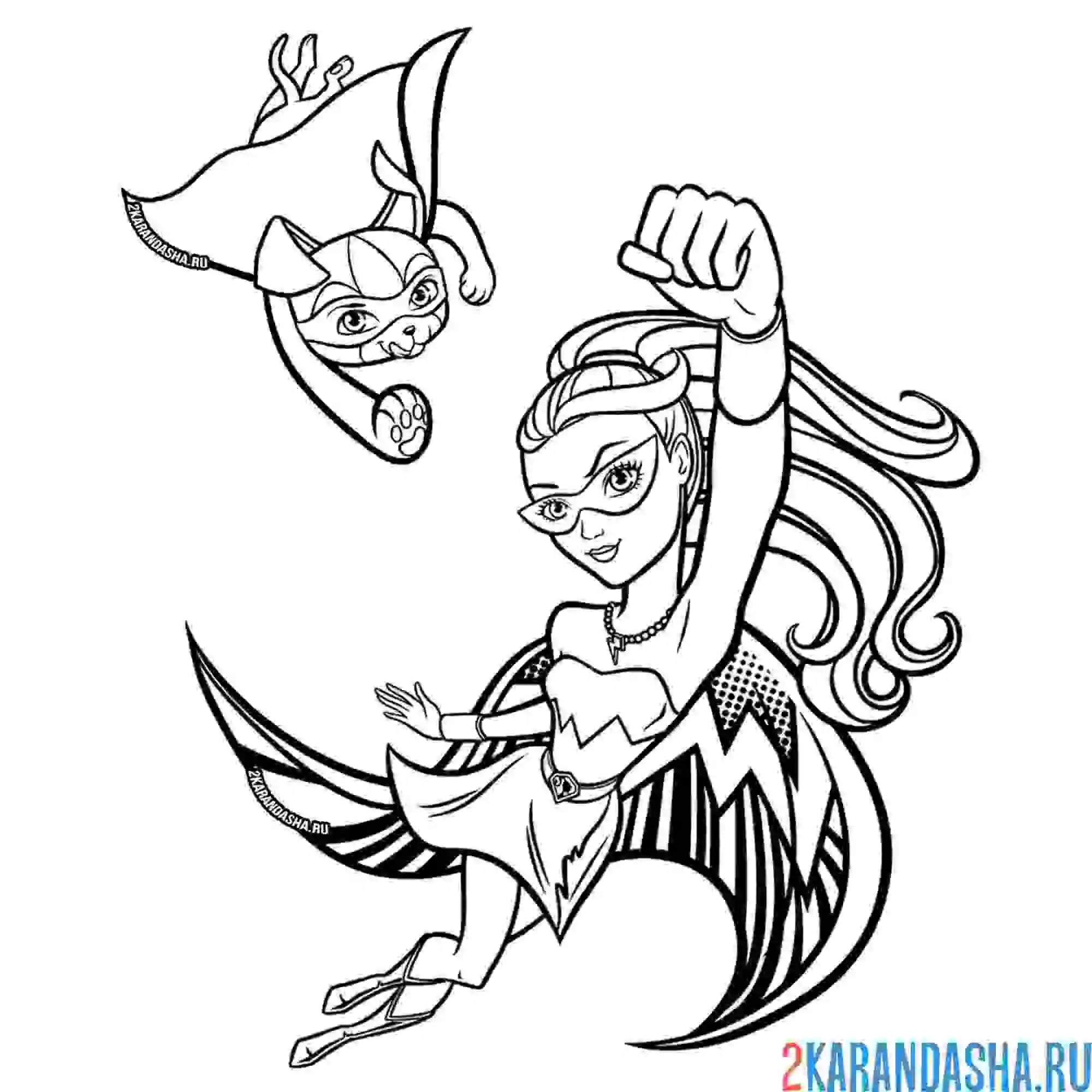 Раскраска барби супер-принцесса с собачкой