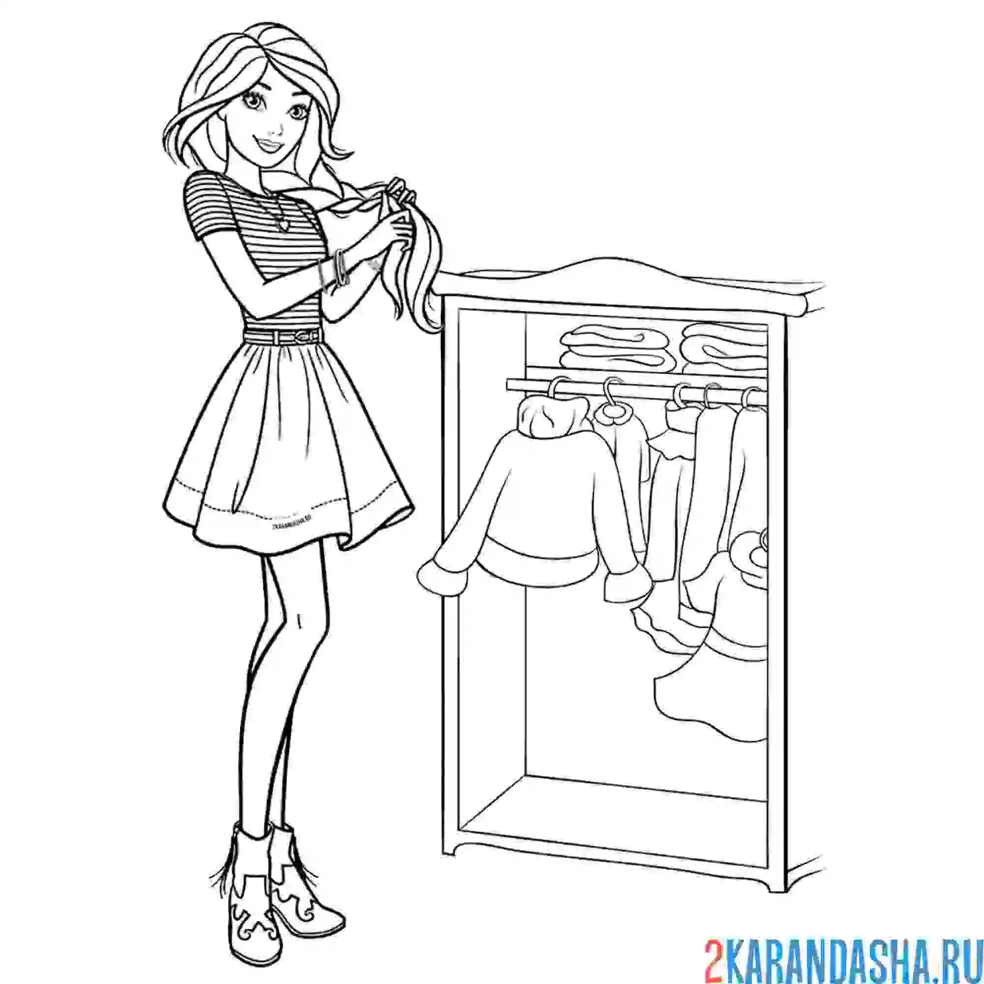 Раскраска барби модница с одеждой