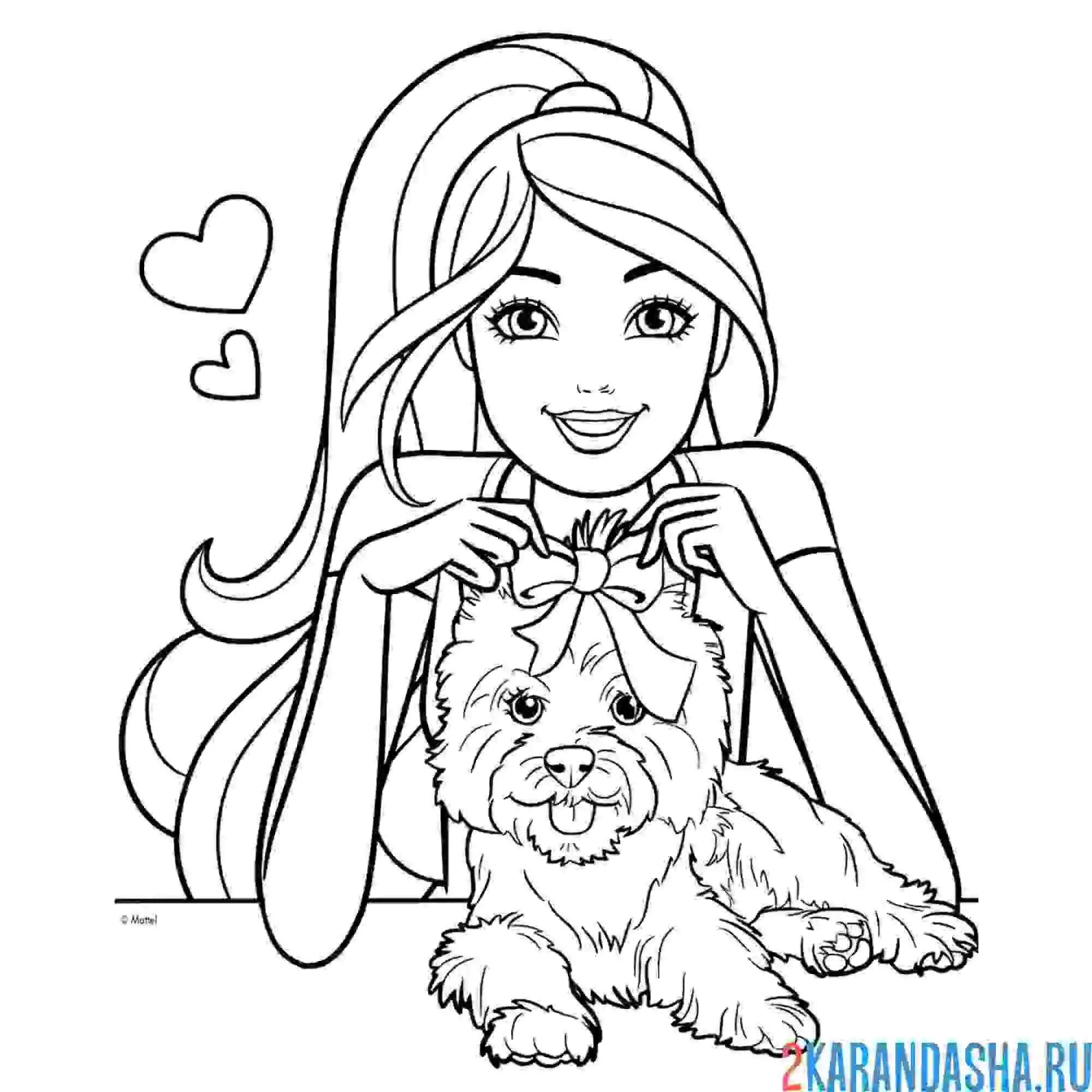 Раскраска барби с милой собачкой