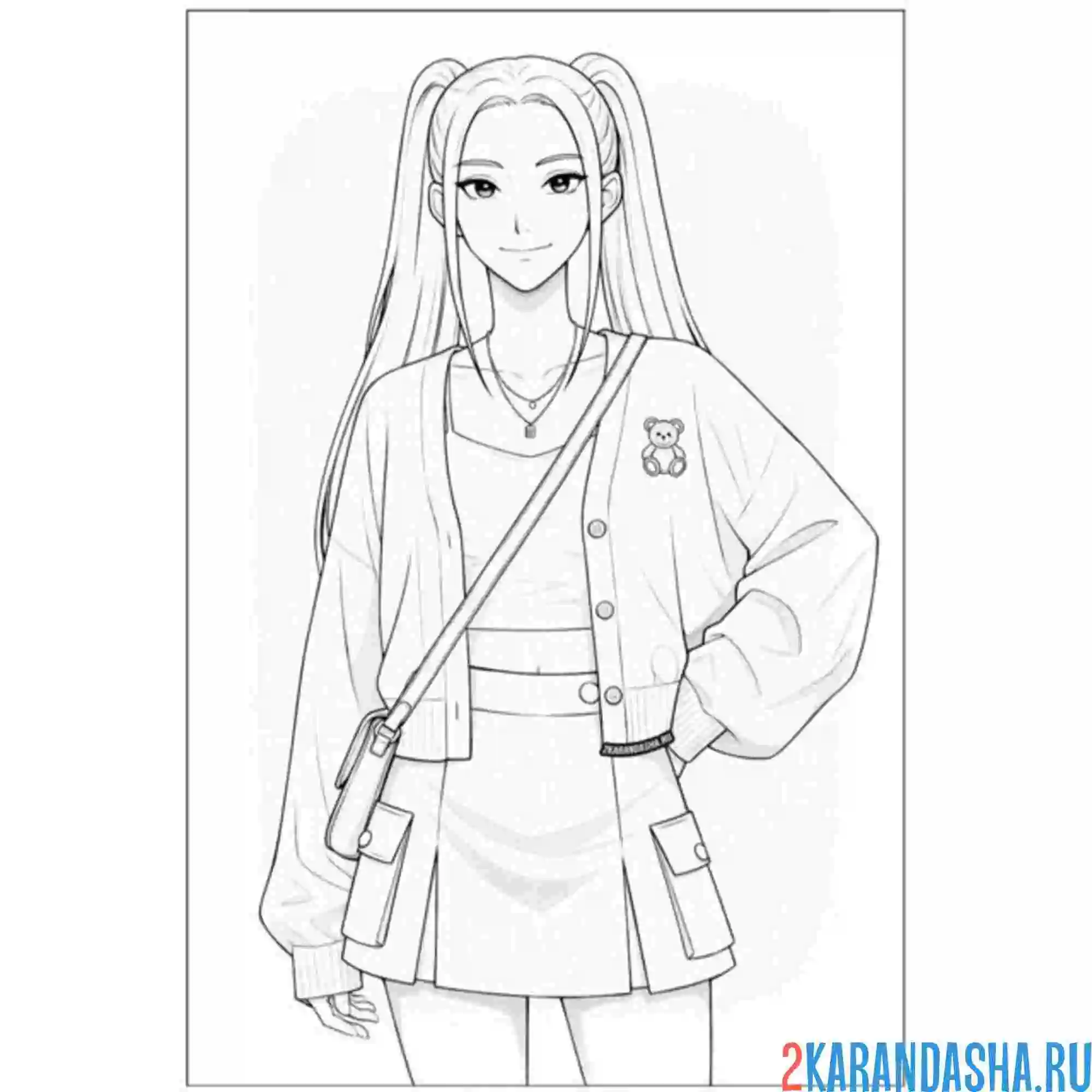 Раскраска мира стильная кей-поп-охотницы на демонов хантрикс