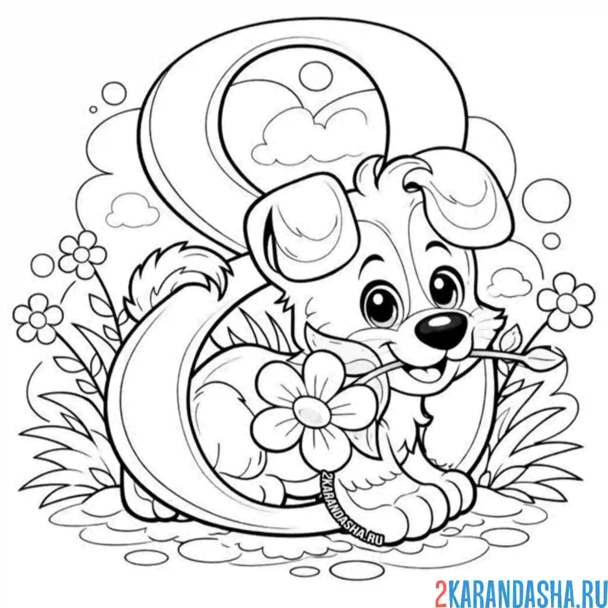 Раскраска собачка на 8 марта