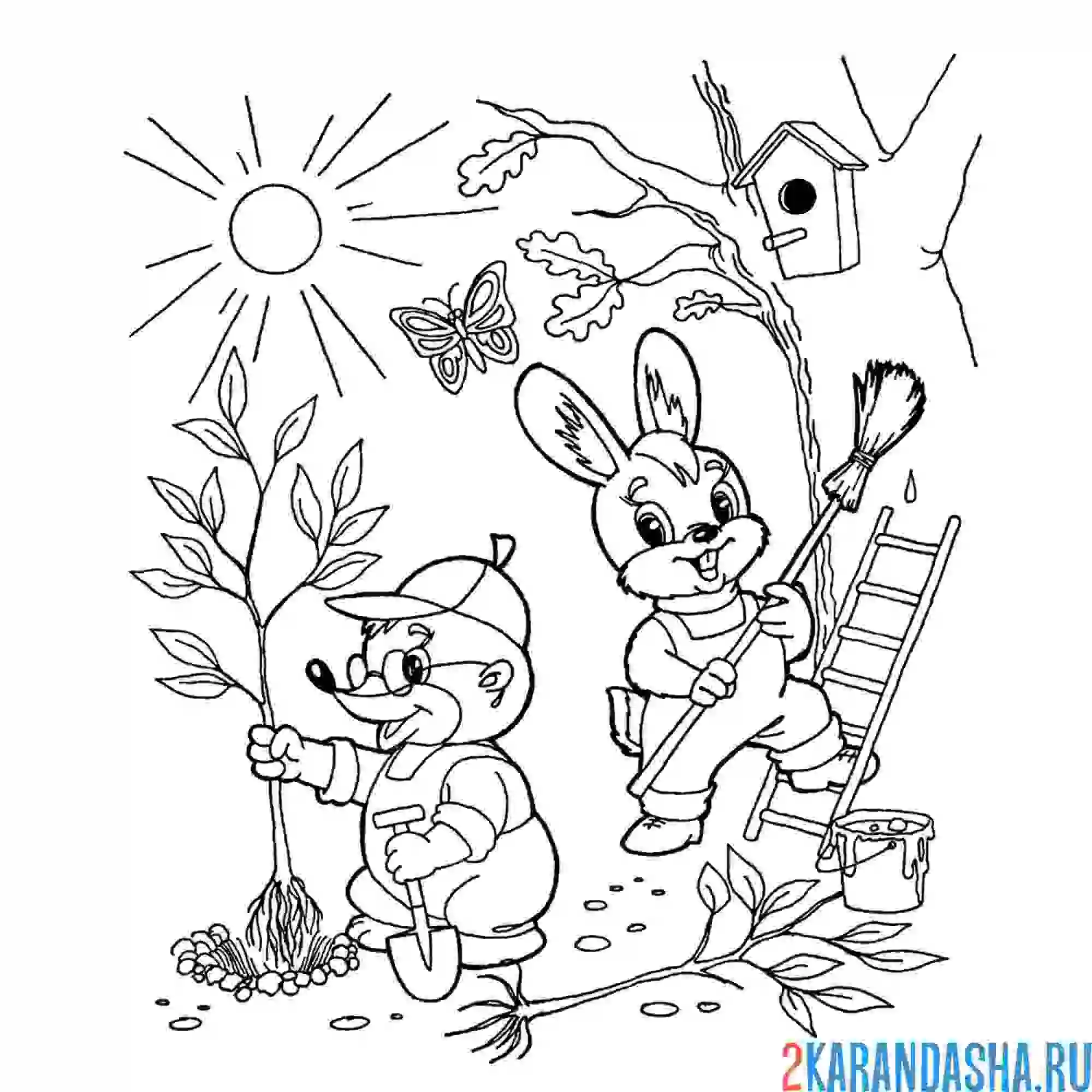 Раскраска звери и природа после зимы