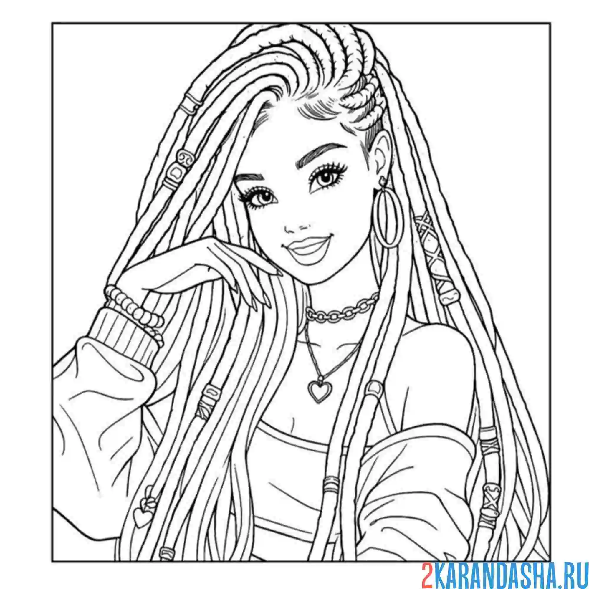 Раскраска милая девушка с дредами