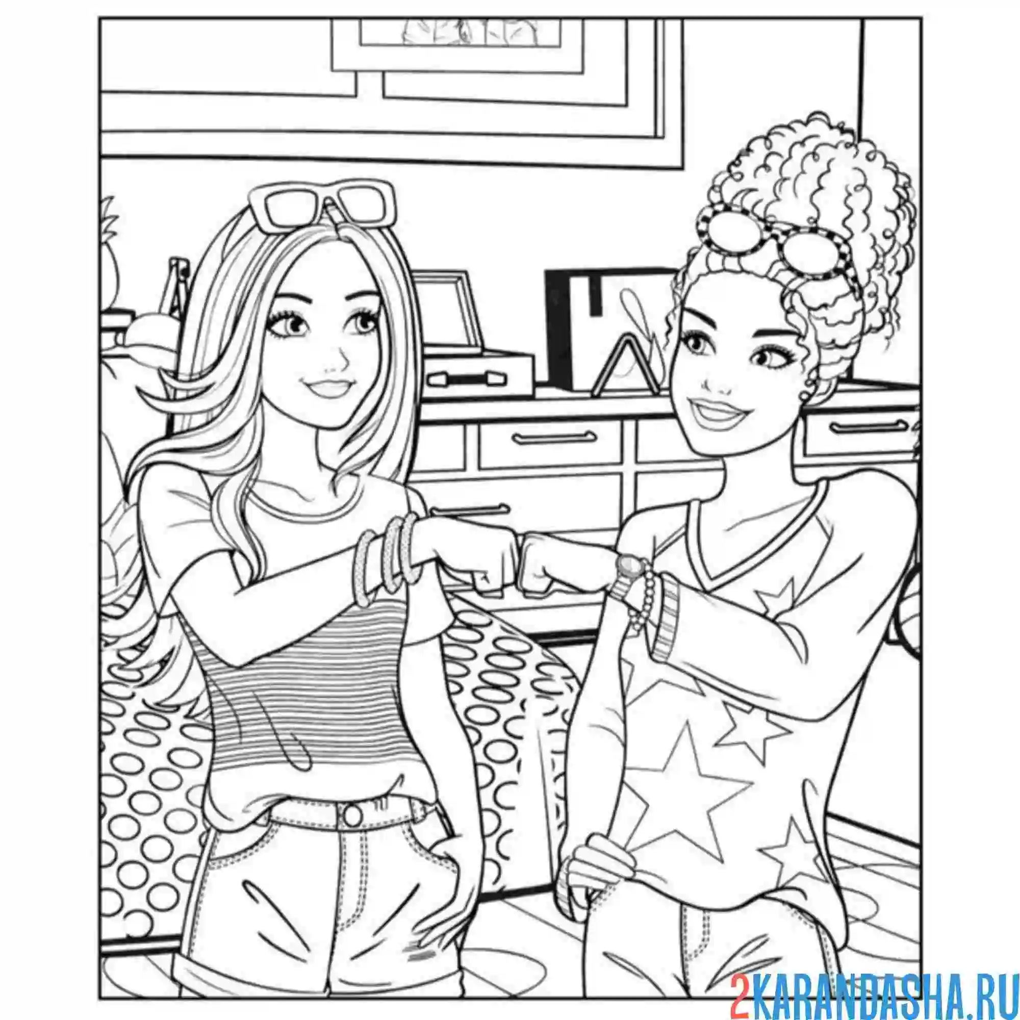 Раскраска две лучшие подруги барби