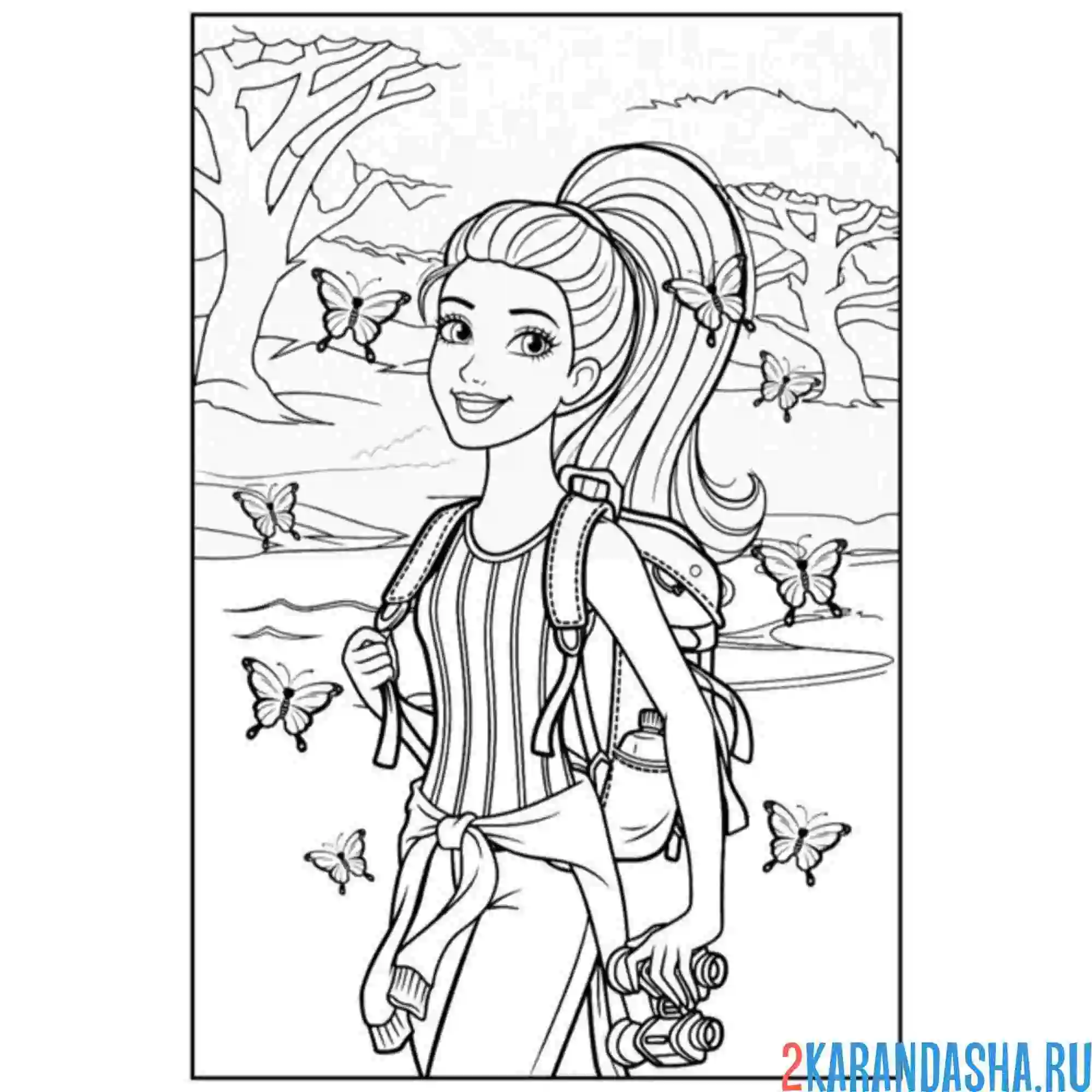 Раскраска барби идет в поход