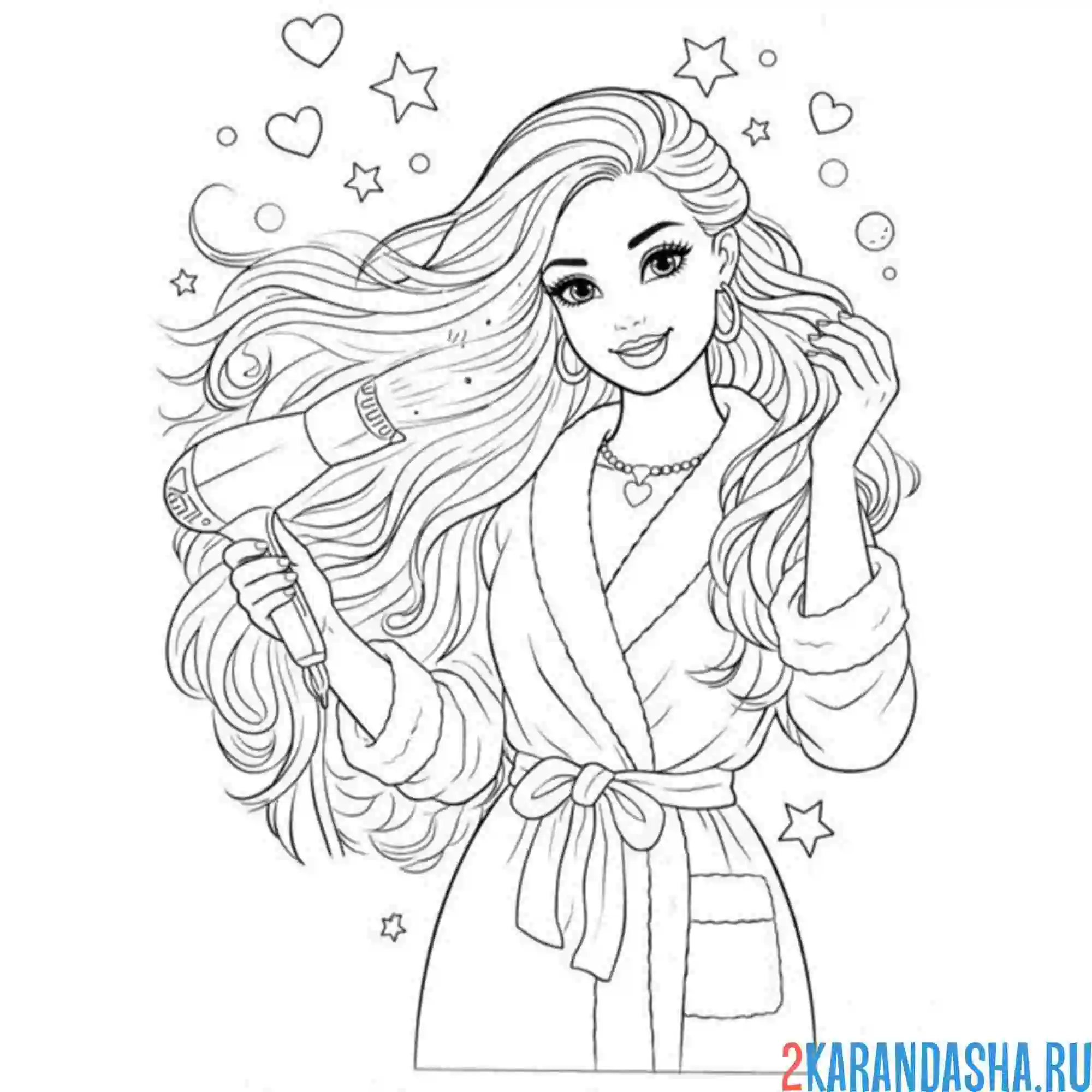 Раскраска барби сушит волосы