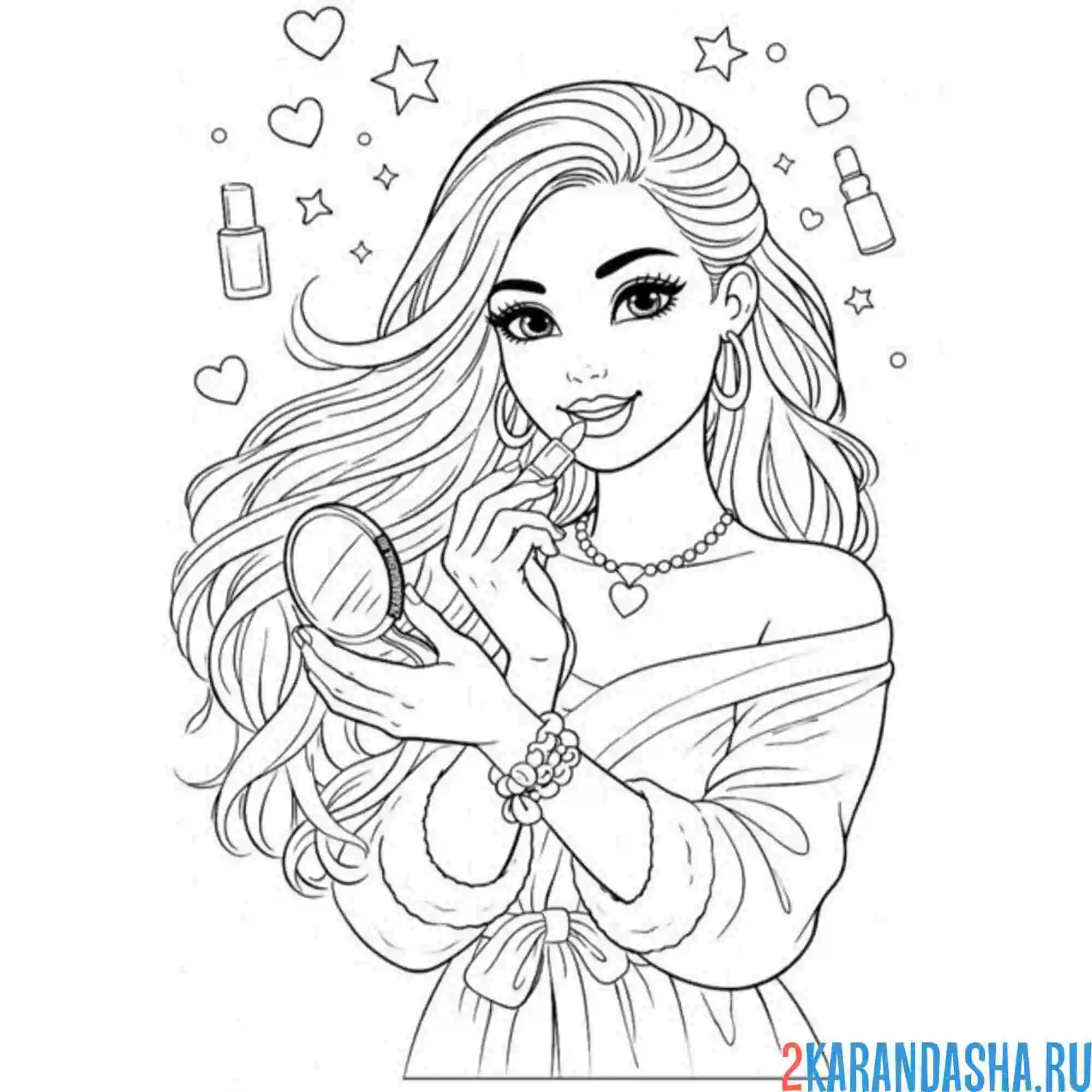 Раскраска барби красит губы