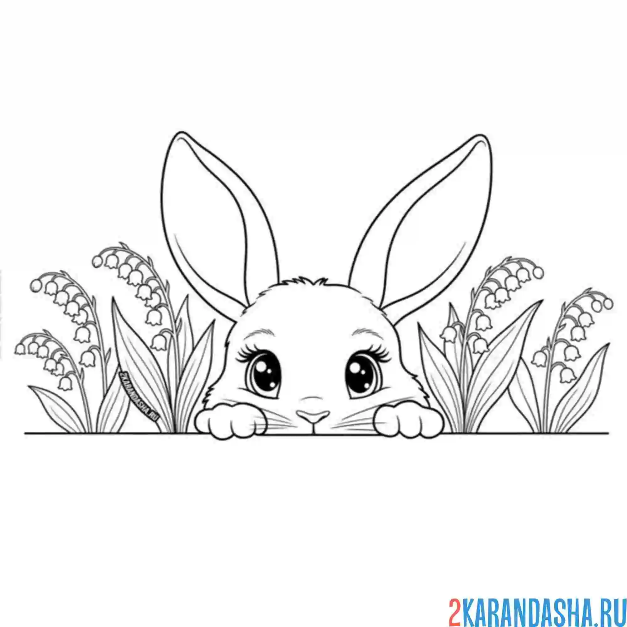 Раскраска зайчик выглядывает ландыши