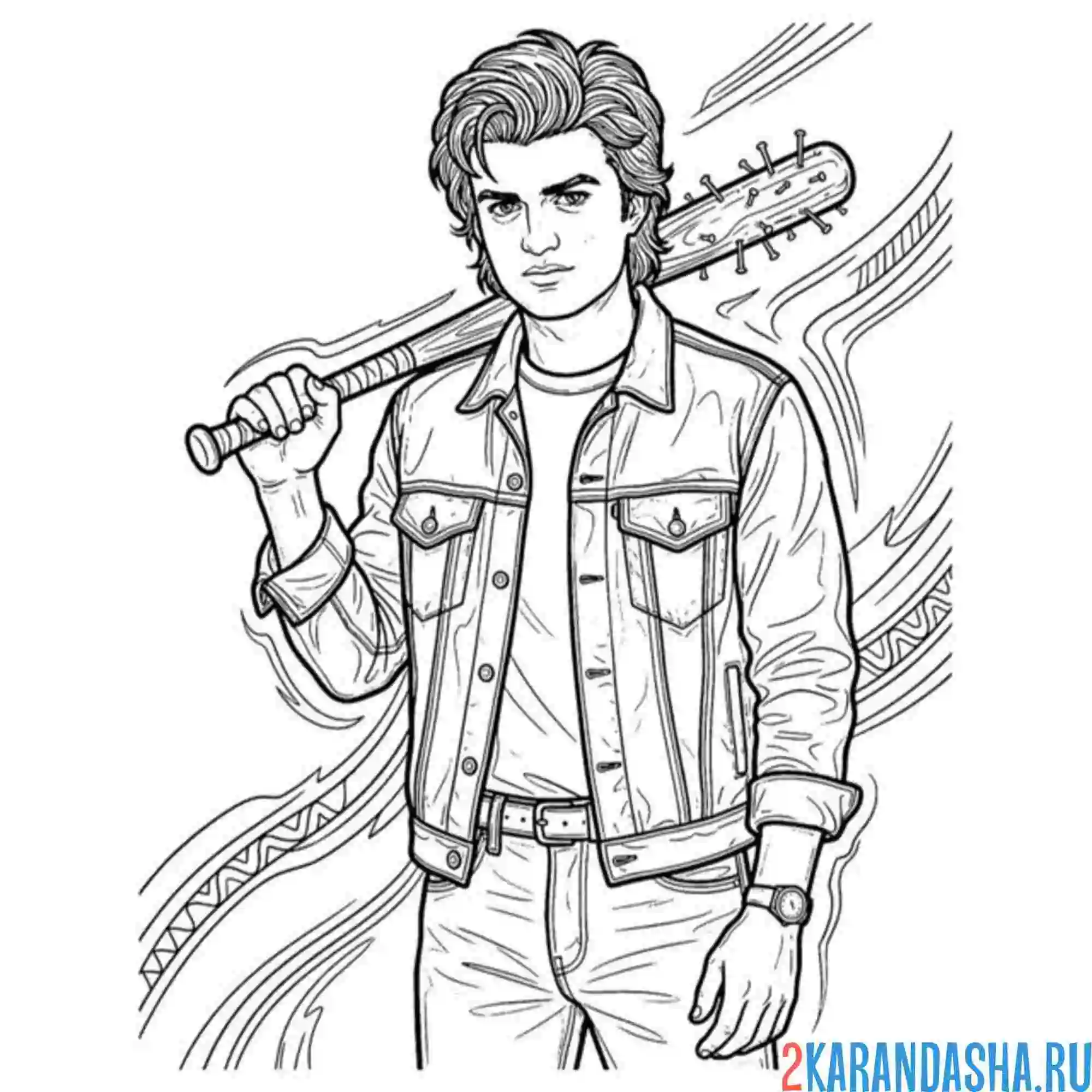 Раскраска стив с большой битой очень странные дела осд