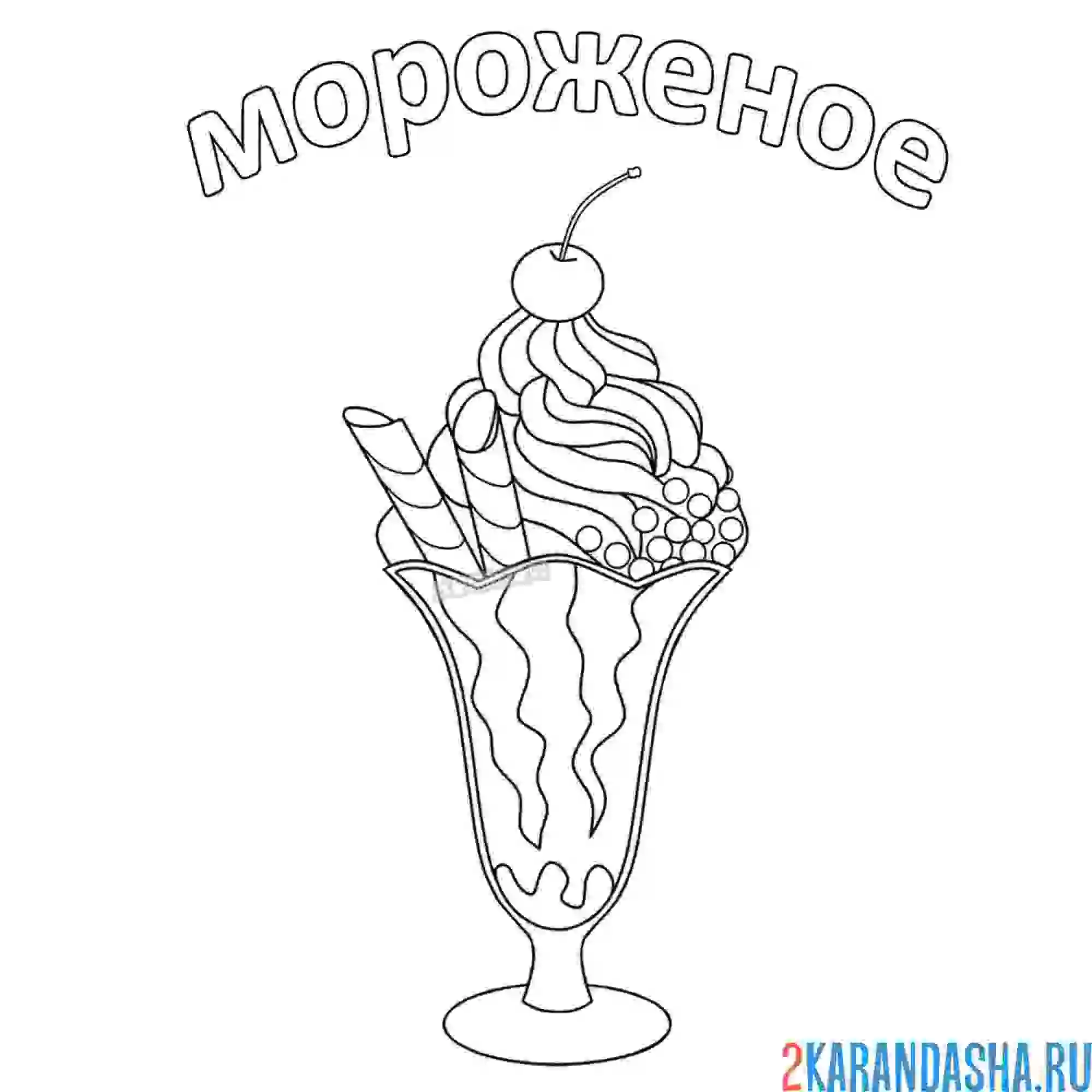 Раскраска мороженое с вишенкой