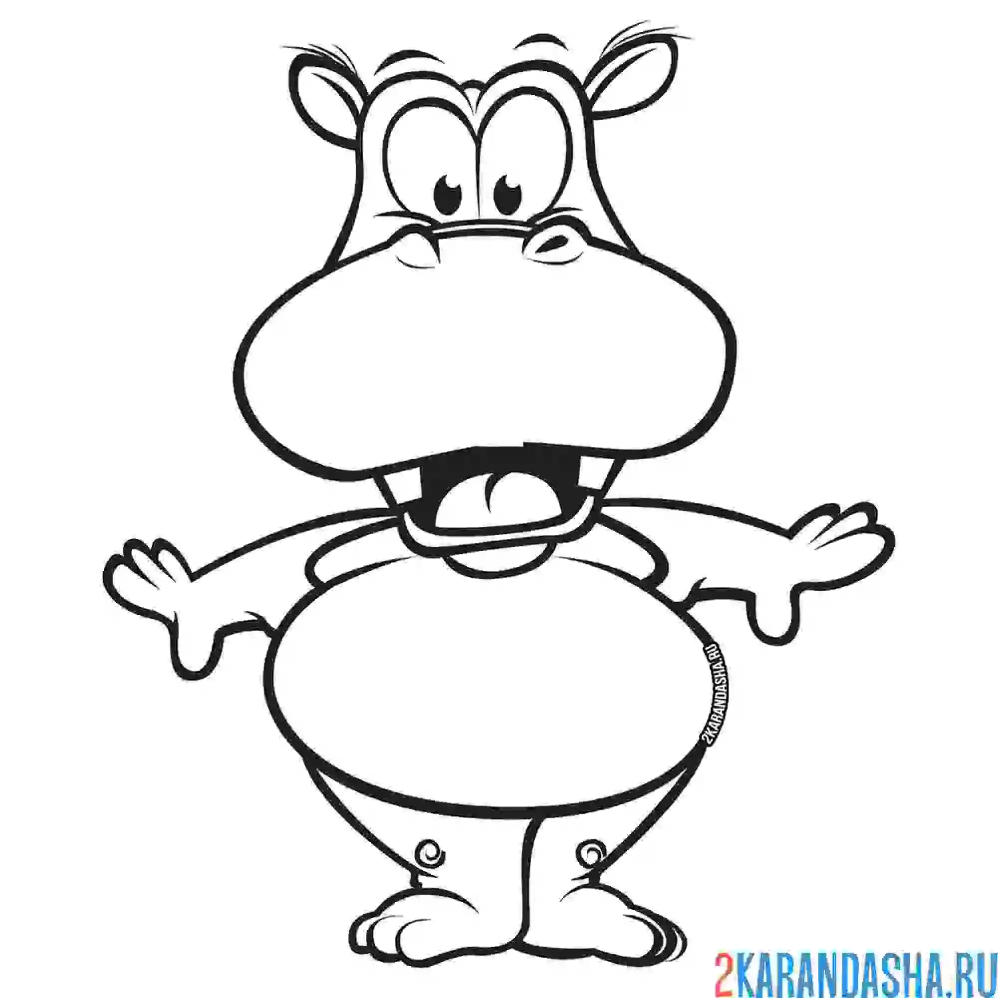 Раскраска толстенький бегемотик