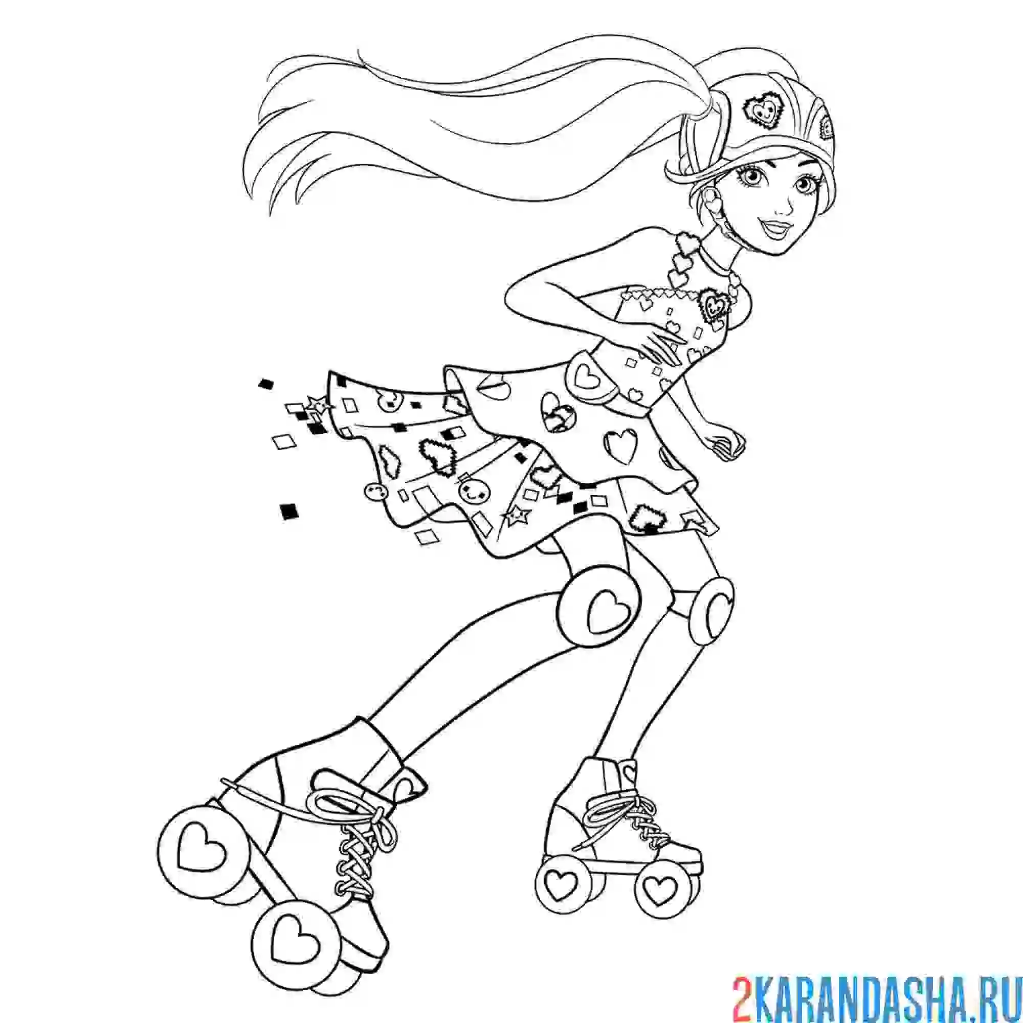 Раскраска барби катается на роликах