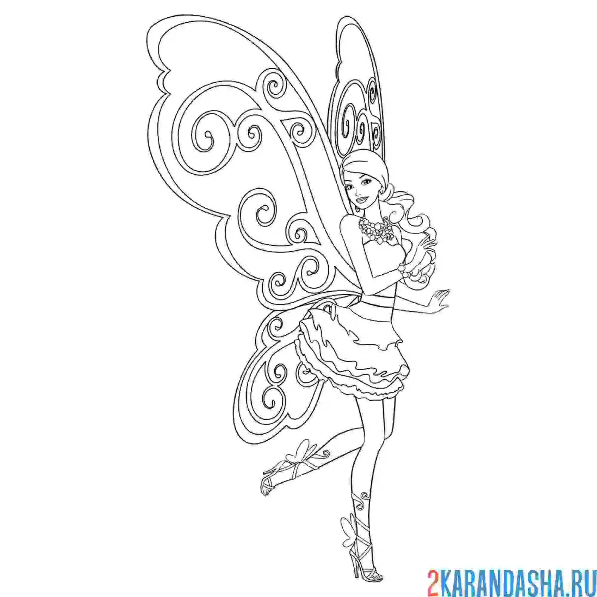 Раскраска барби фея с крыльями