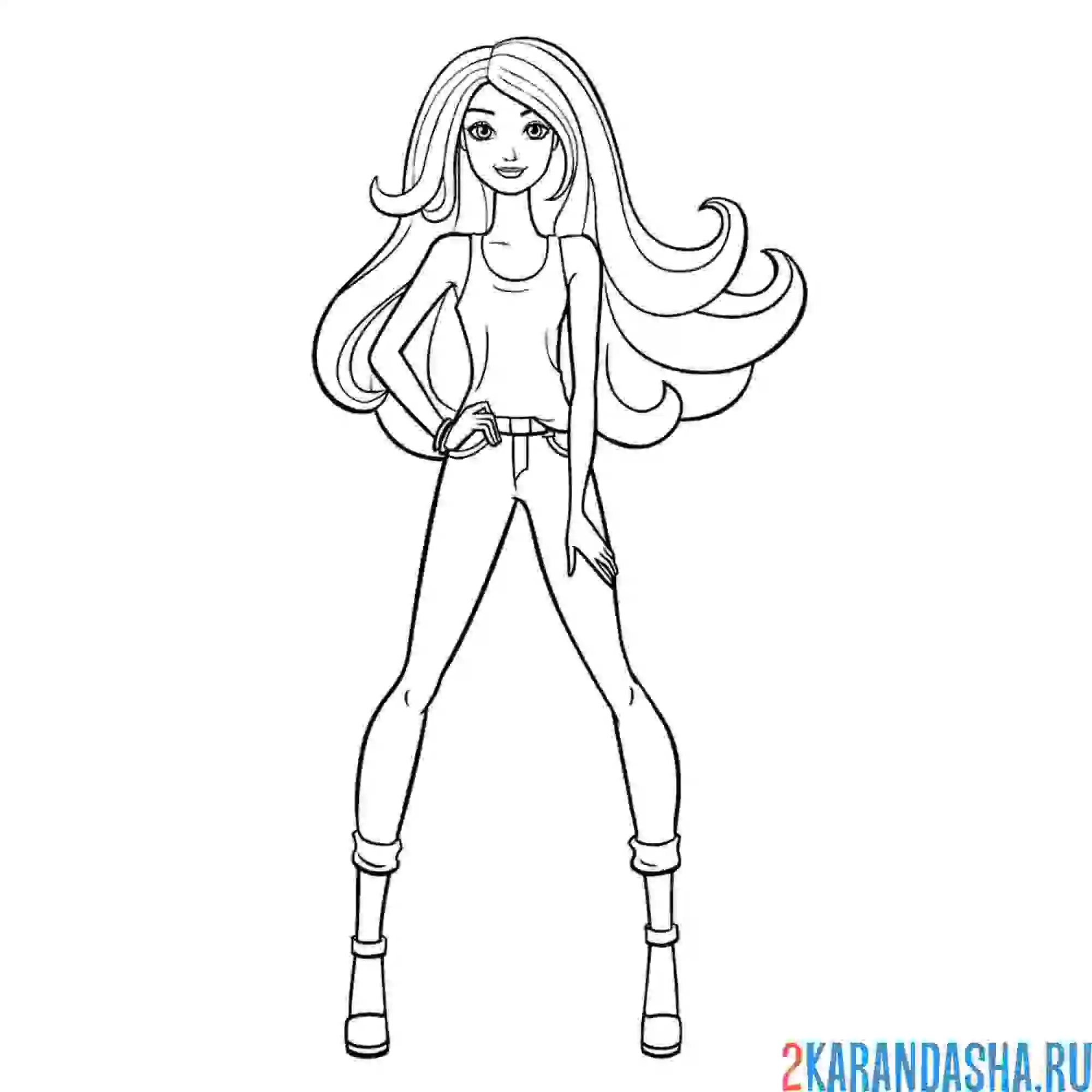 Раскраска барби в майке и джинсах