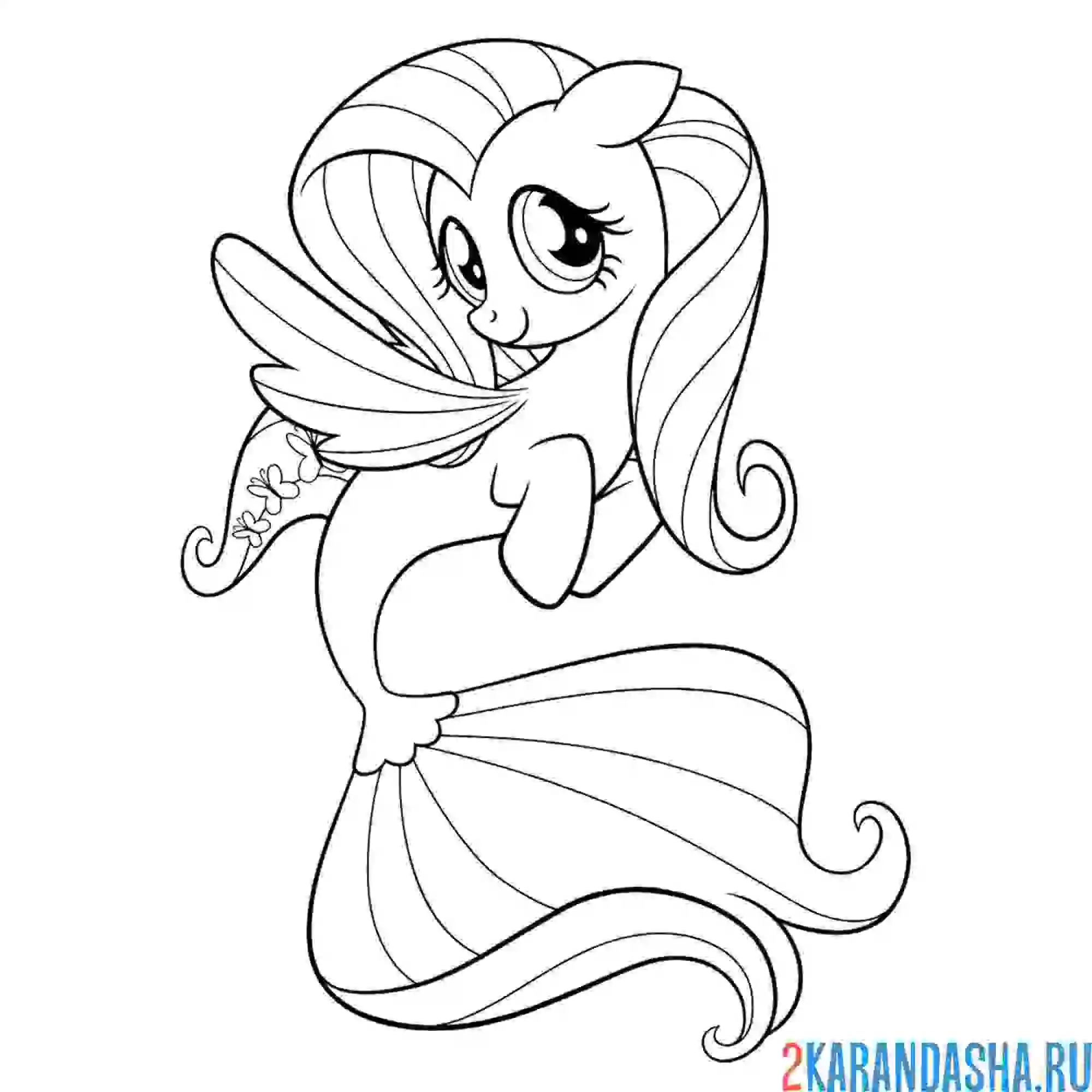 Раскраска флаттершай девочка пони с хвостом русалки