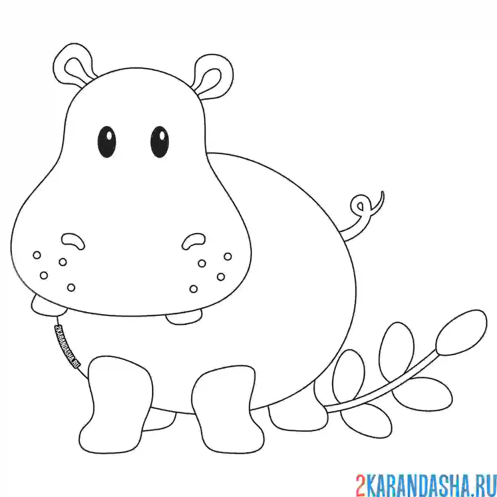 Раскраска бегемотик с листочком