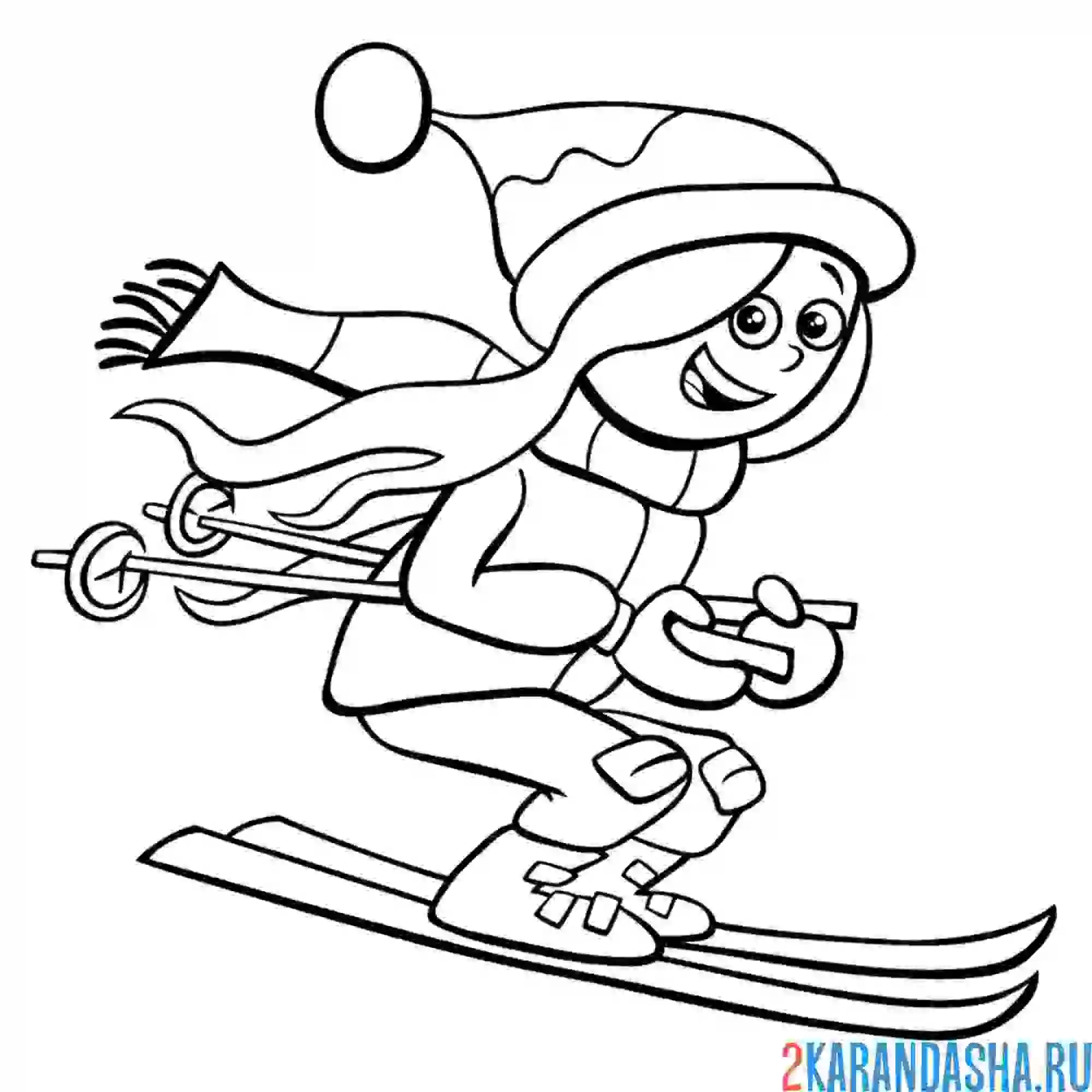 Раскраска зимний вид спорта - лыжи