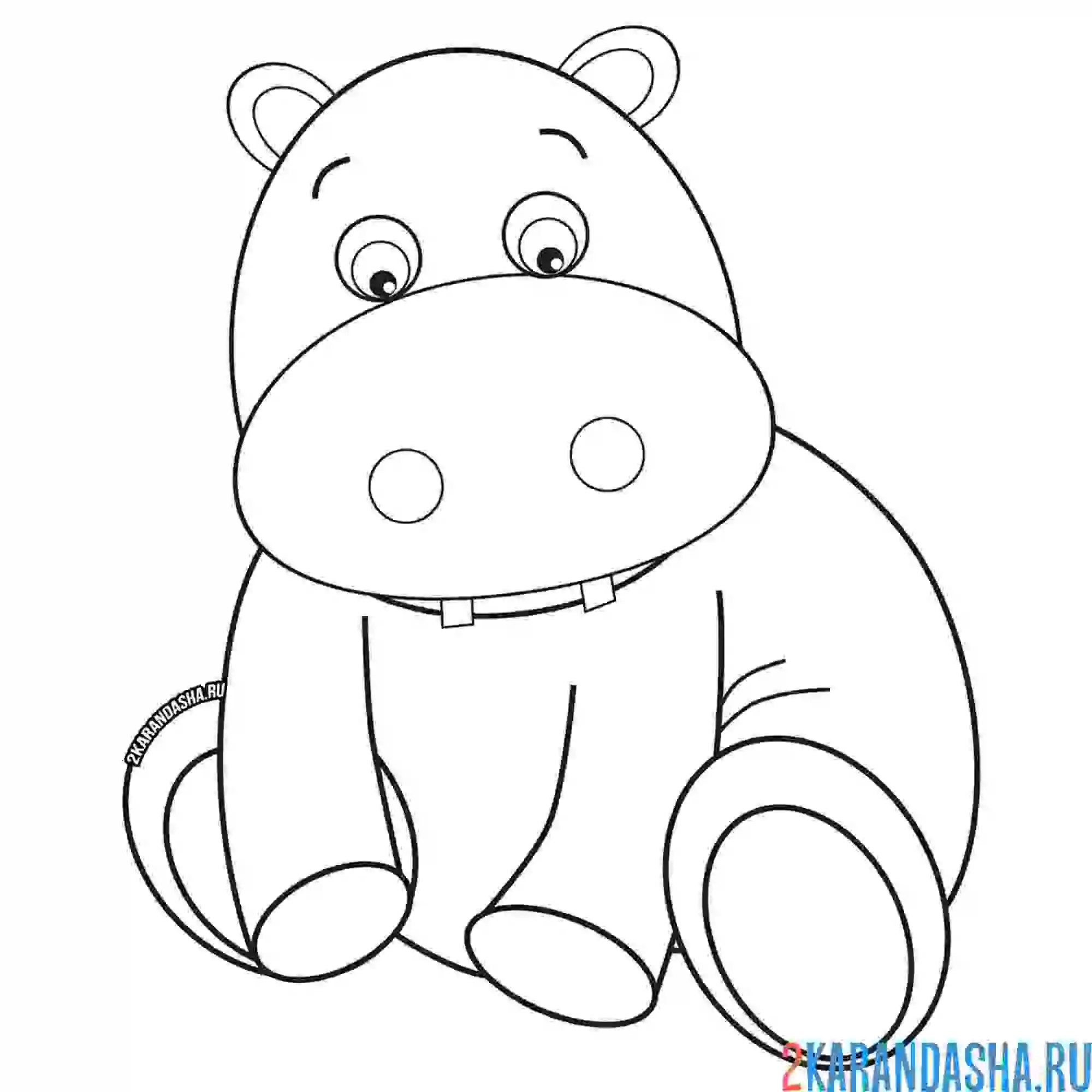 Раскраска задумчивый бегемотик