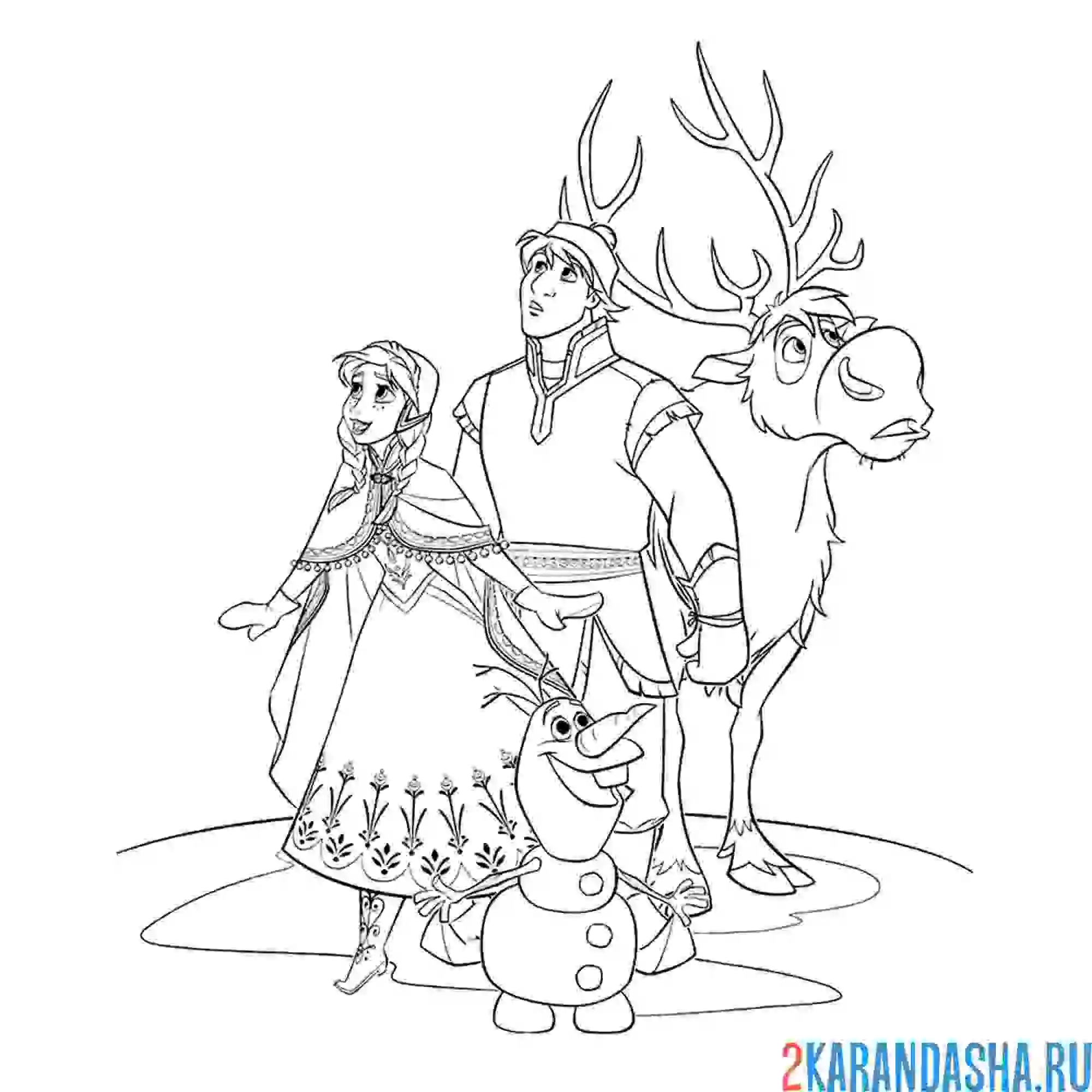 Раскраска анна, кристофф и олень свен