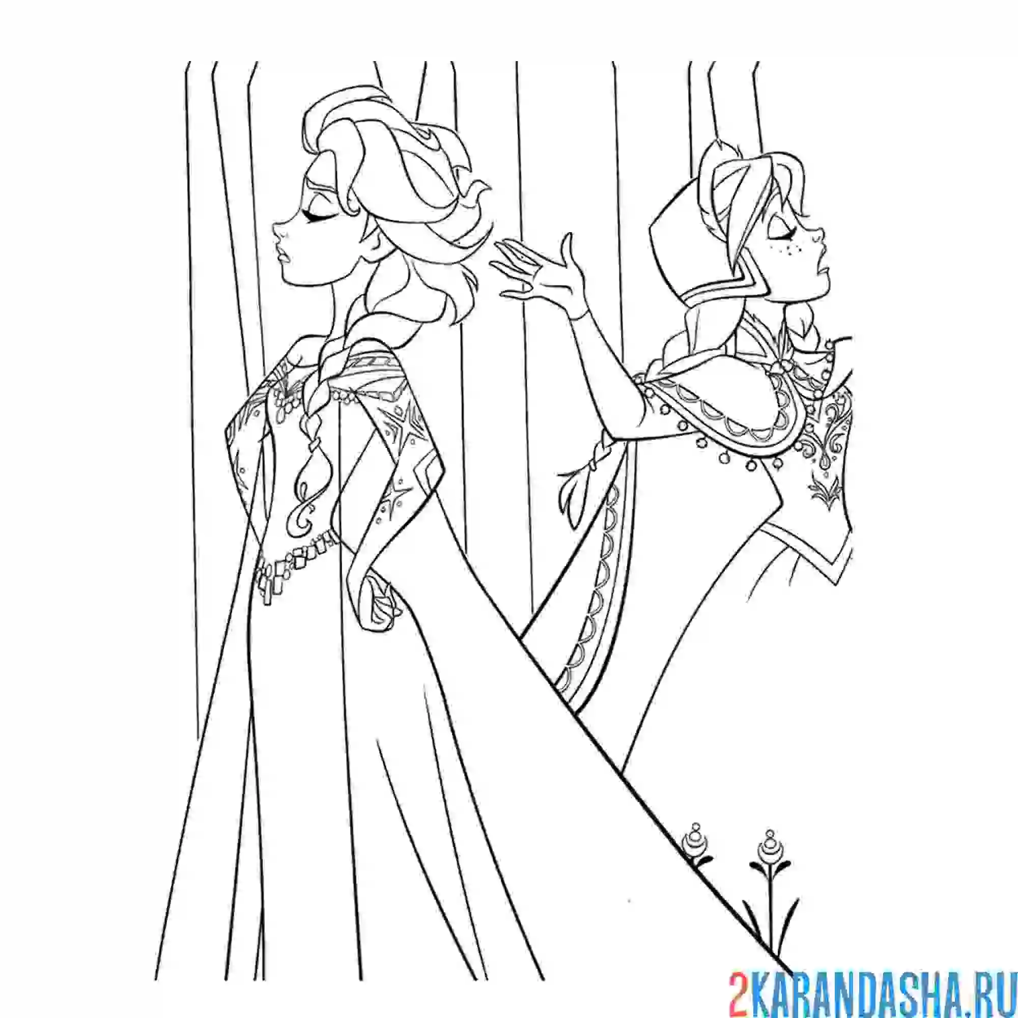 Раскраска эльза и анна поссорились