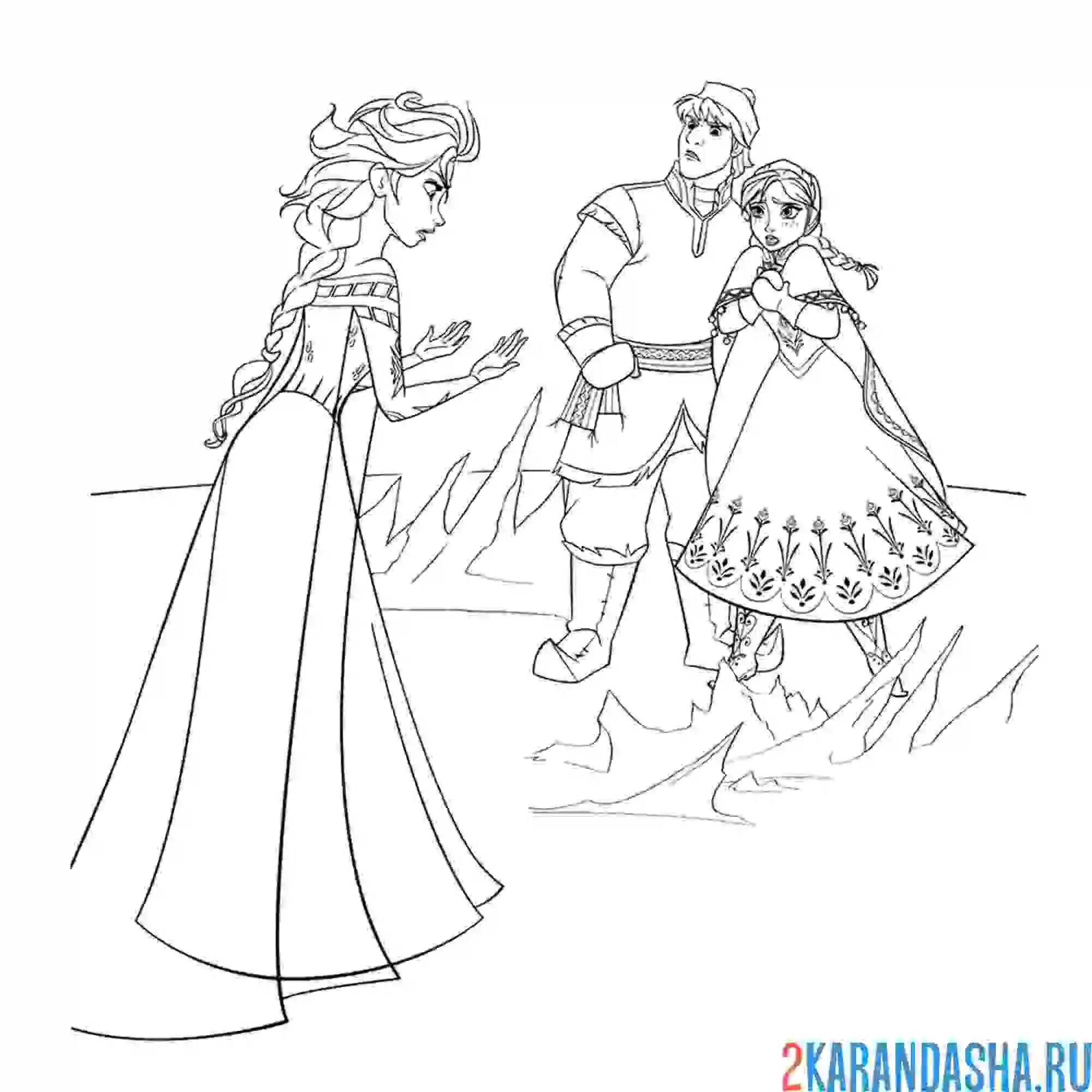 Раскраска эльза, анна и кристоф