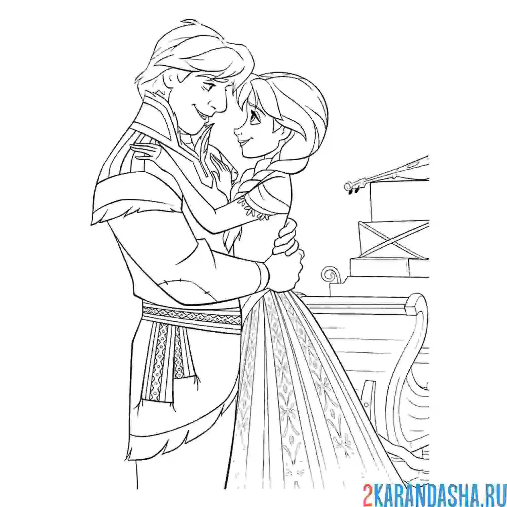 Раскраска влюбленные анна и кристоф