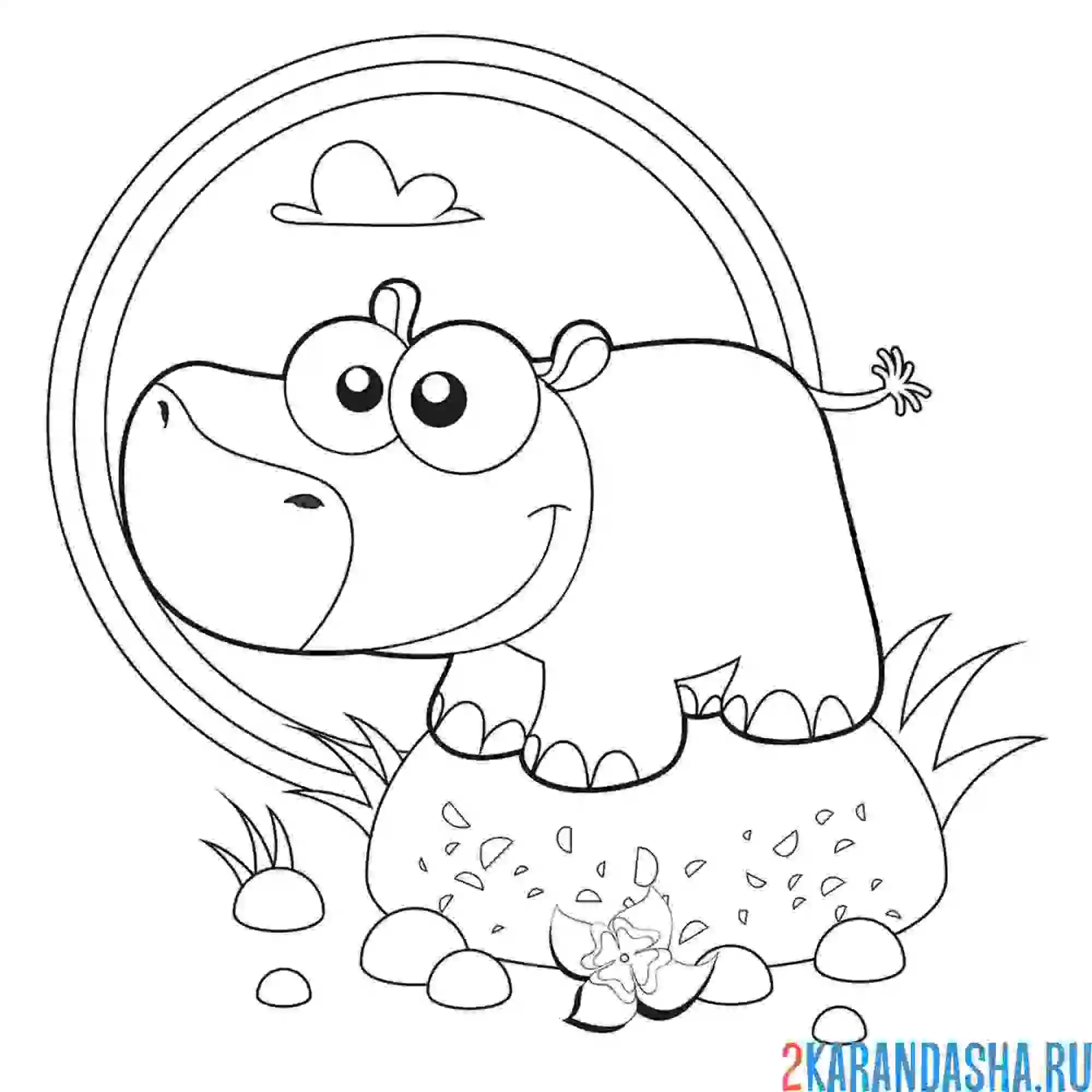 Раскраска бегемот стоит на камне