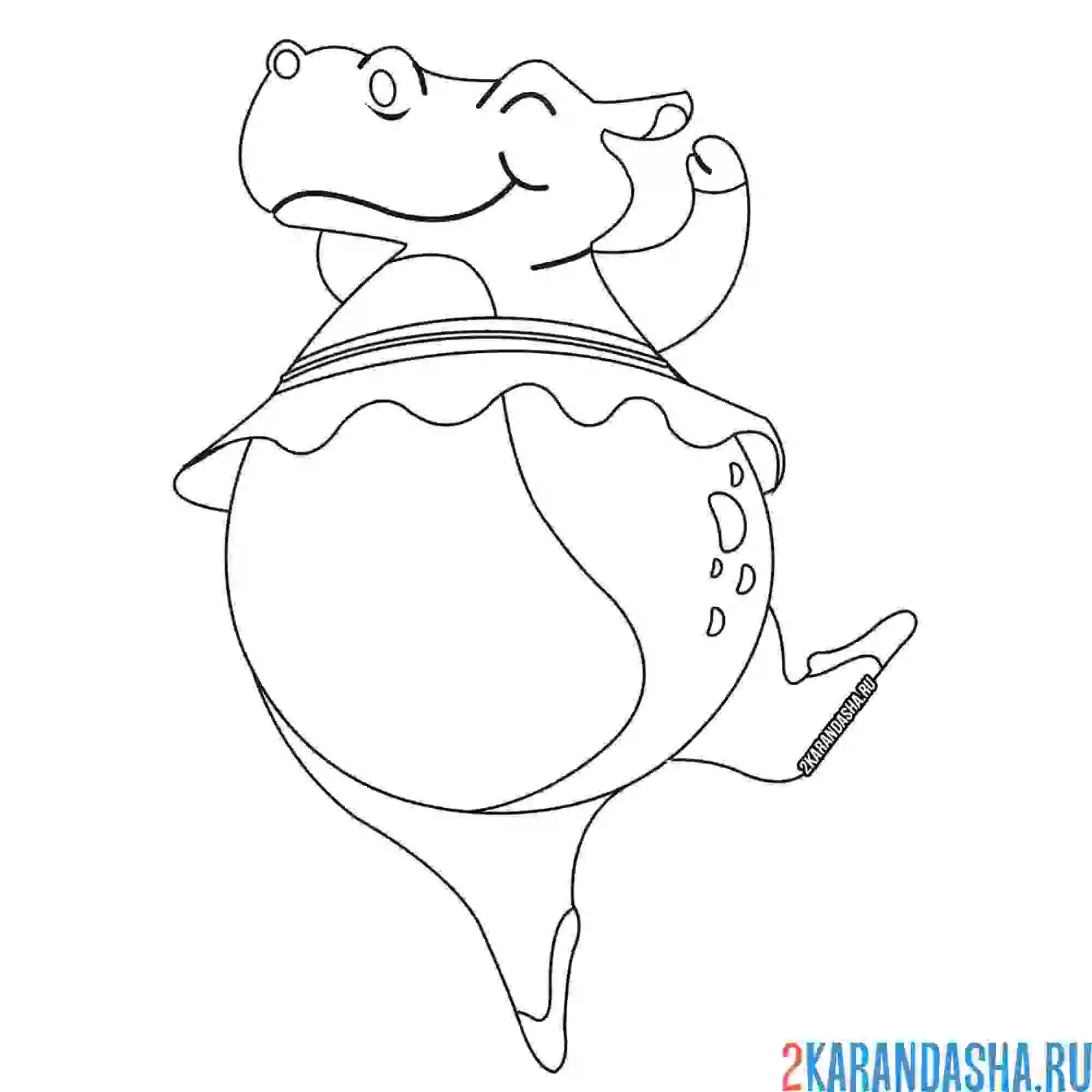 Раскраска бегемот балерина