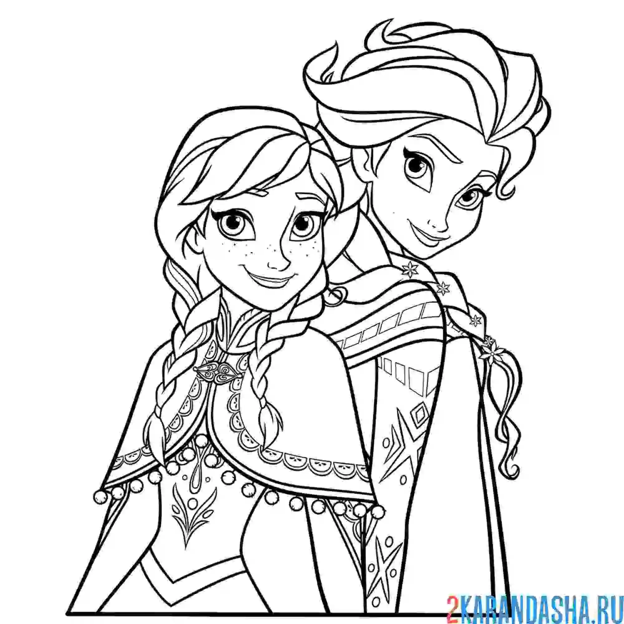Раскраска нарядные эльза и анна