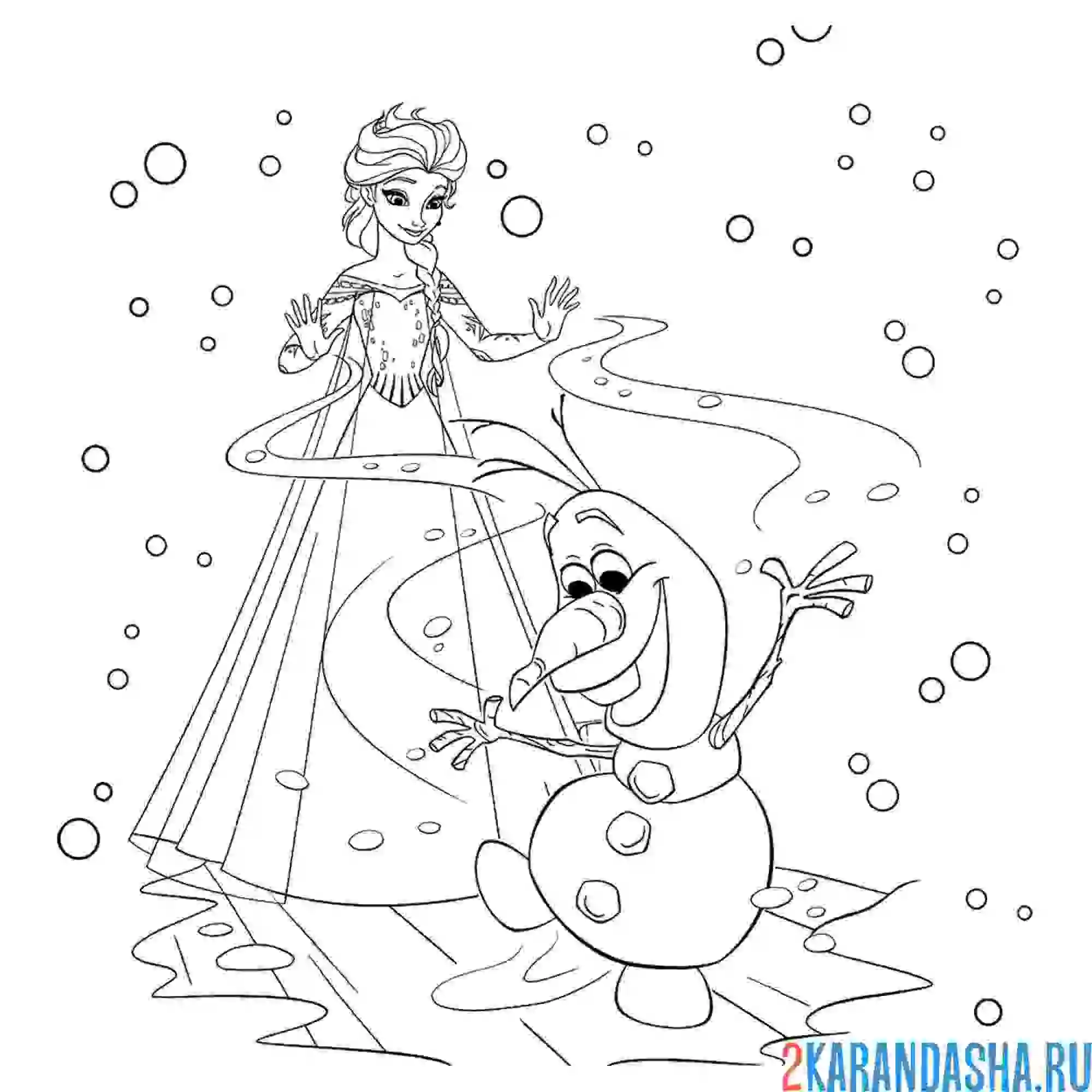 Раскраска волшебная эльза и снеговик олаф