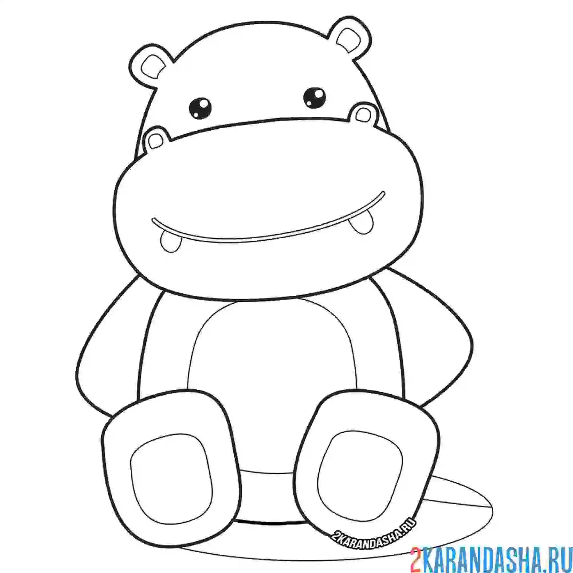 Раскраска бегемот сидит на лужайке