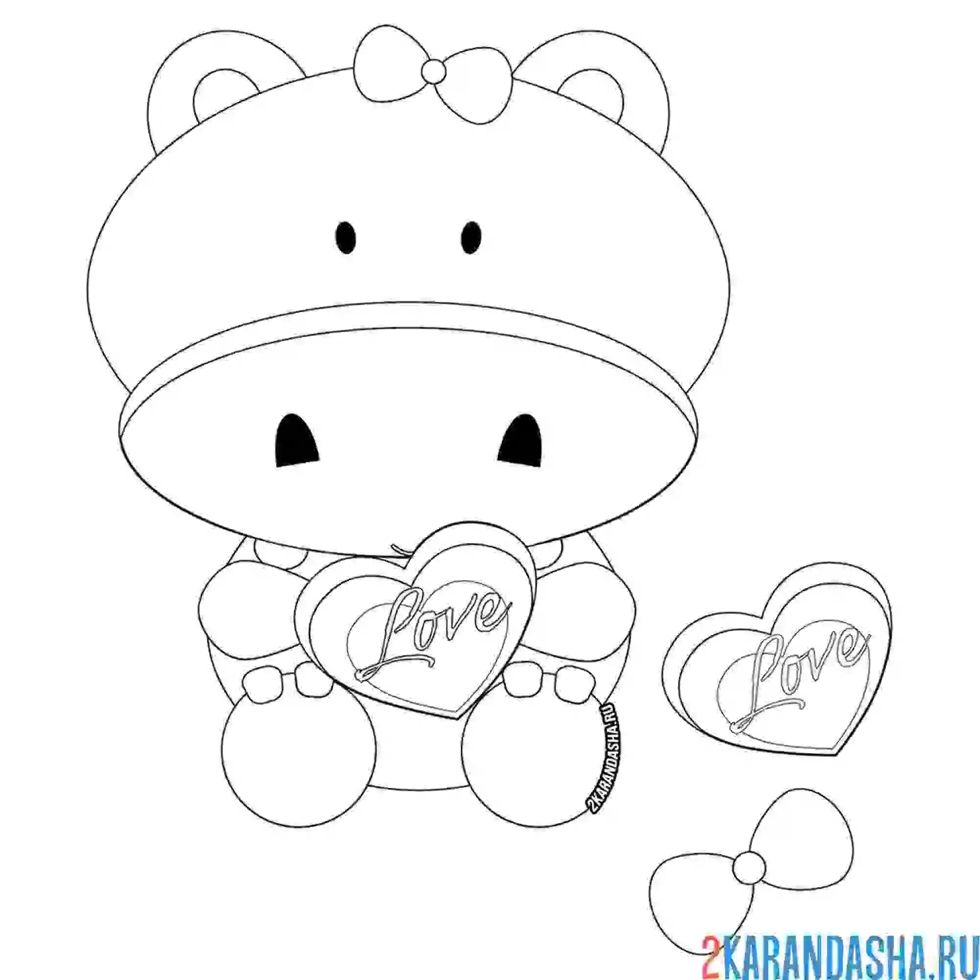 Раскраска девочка бегемотик с сердечком
