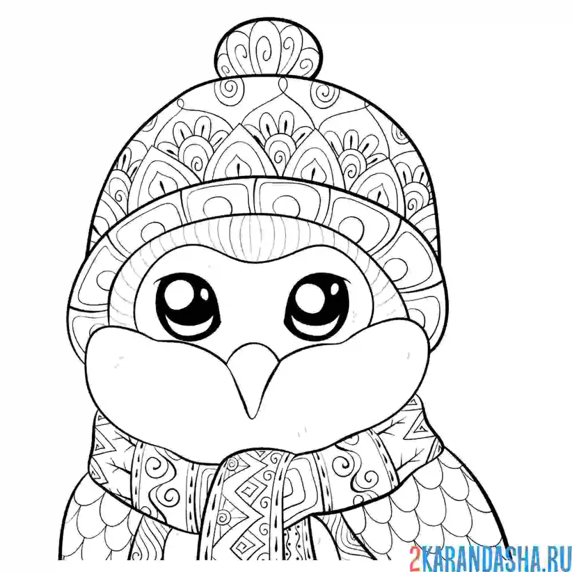 Раскраска милый пингвин антистресс