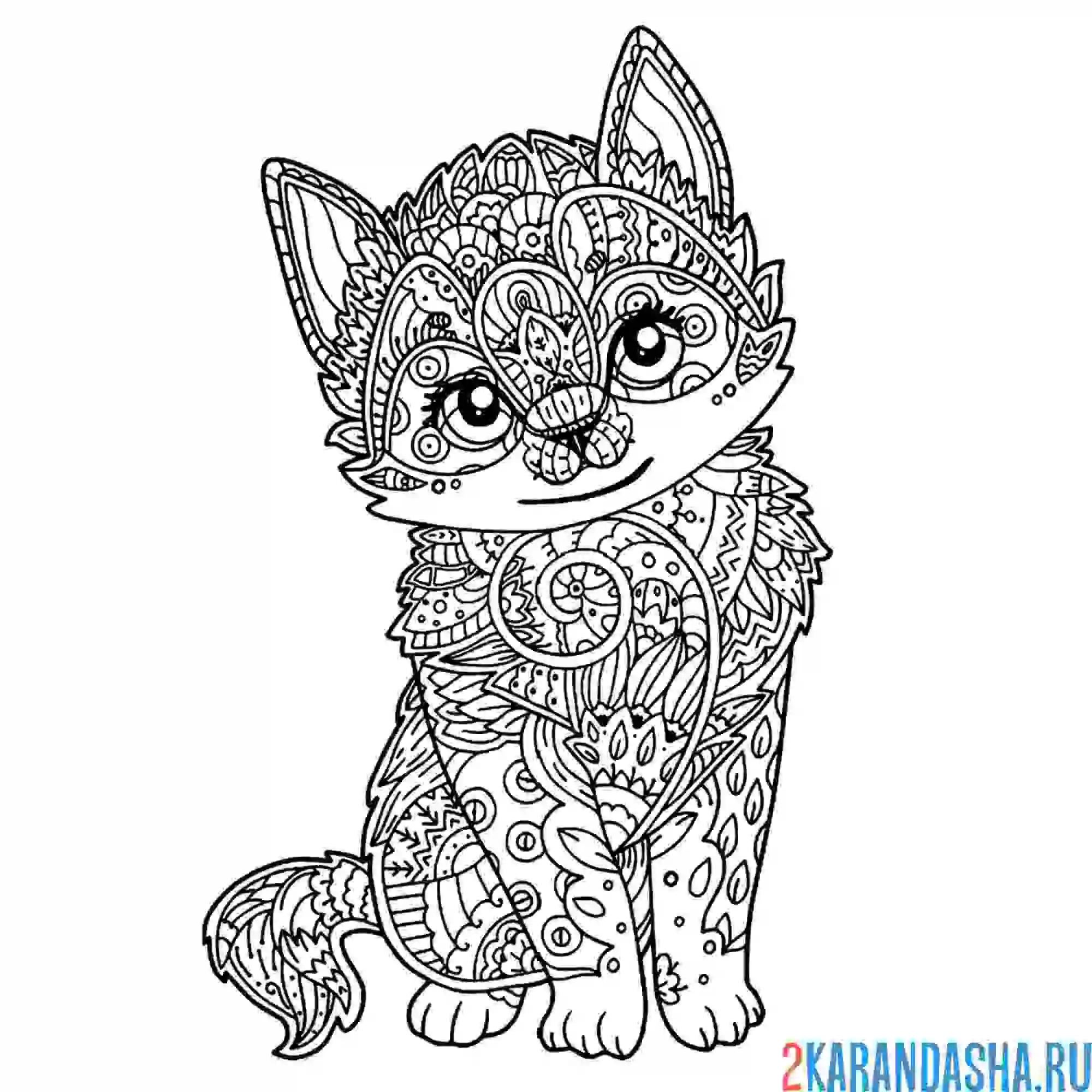 Раскраска прелестная кошечка антистресс