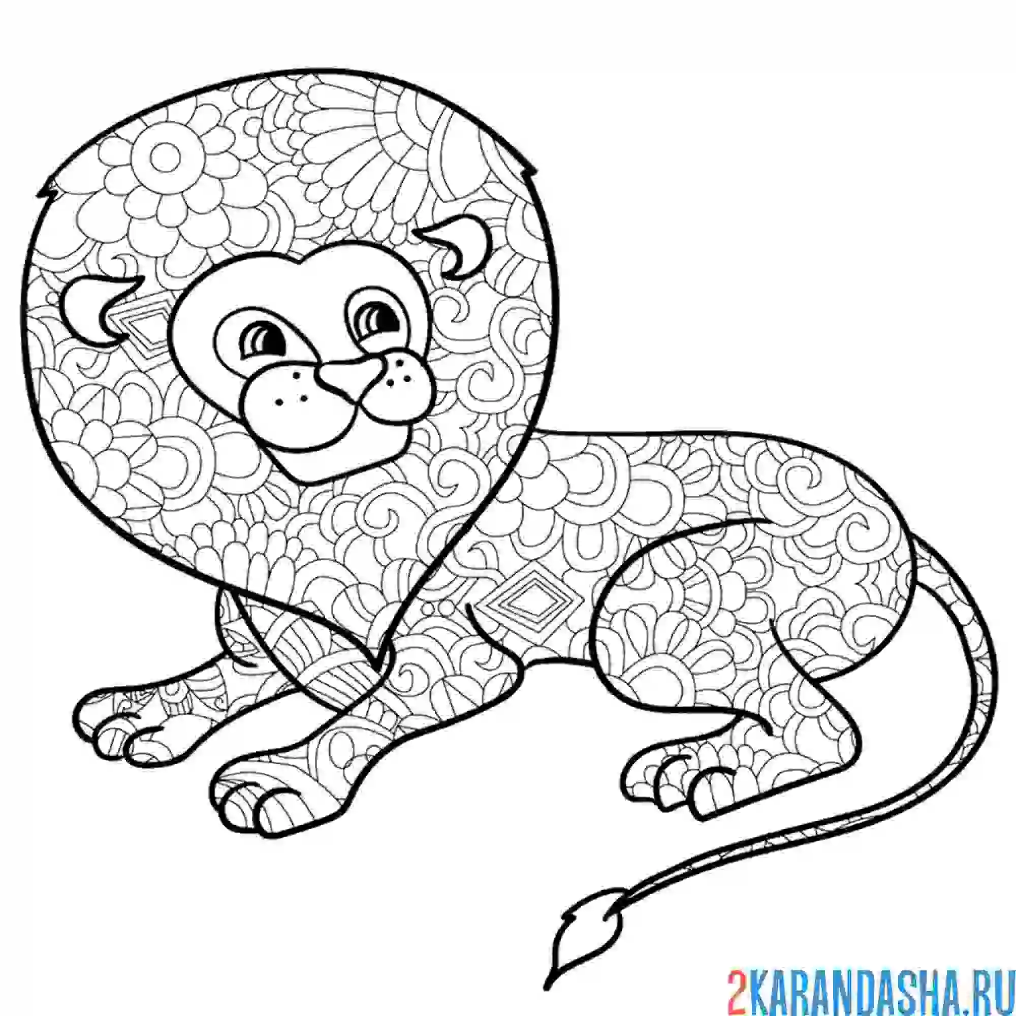 Раскраска дикий лев антистресс