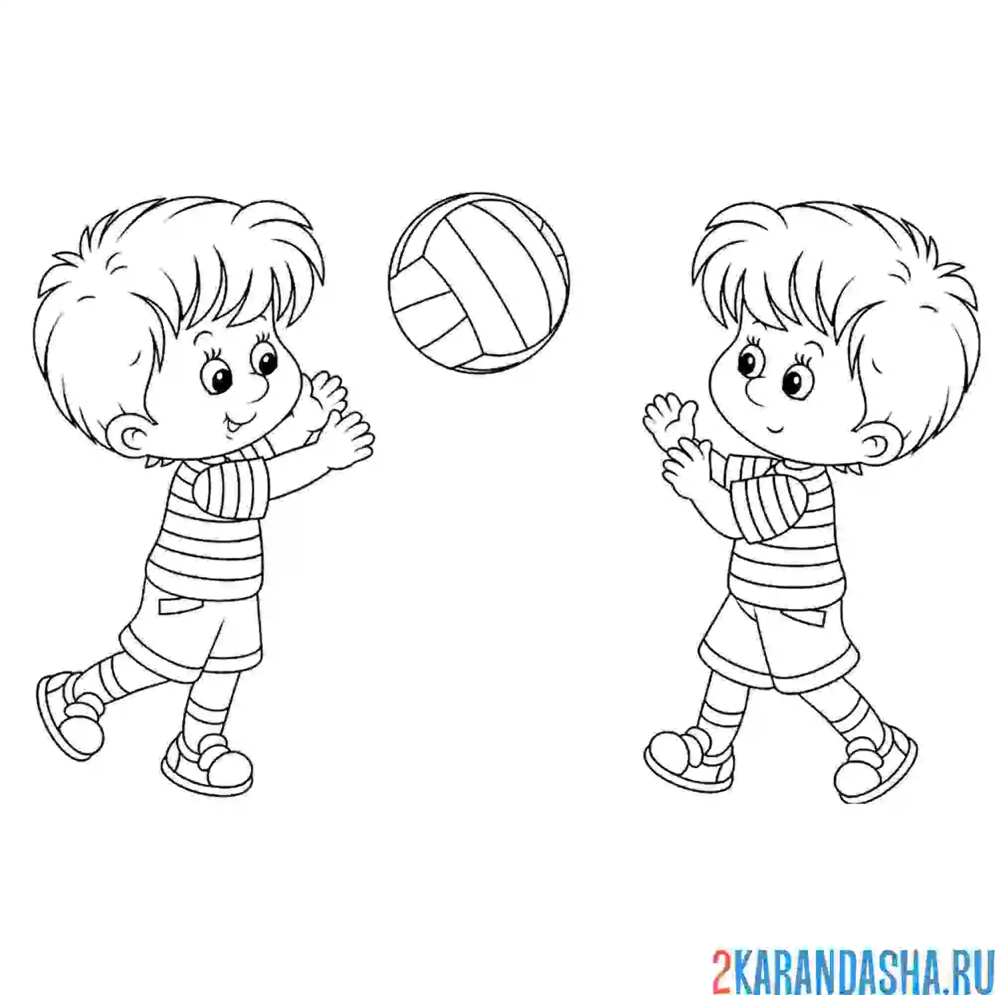 Раскраска мальчики играют в волейбол летом