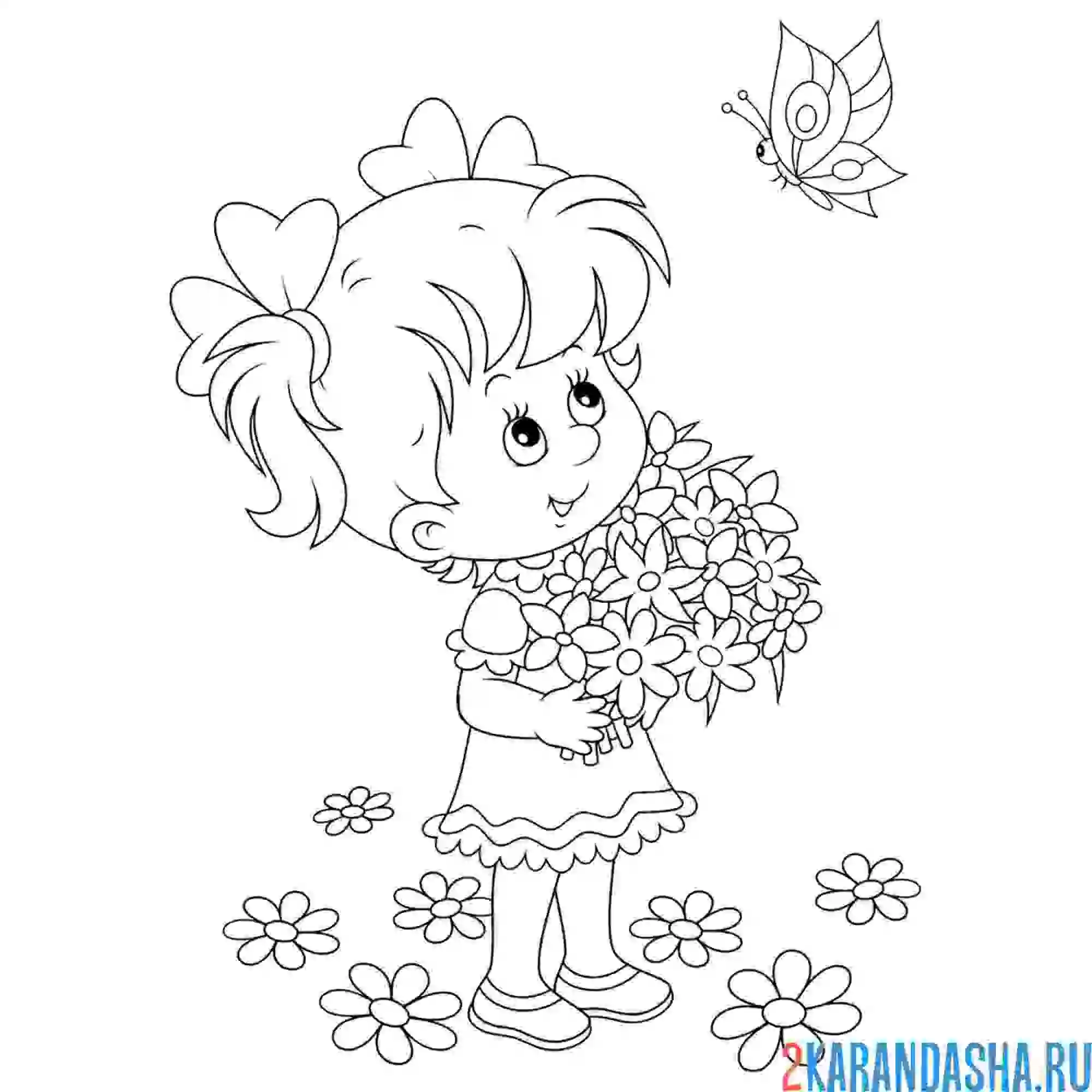 Раскраска девочка и бабочка