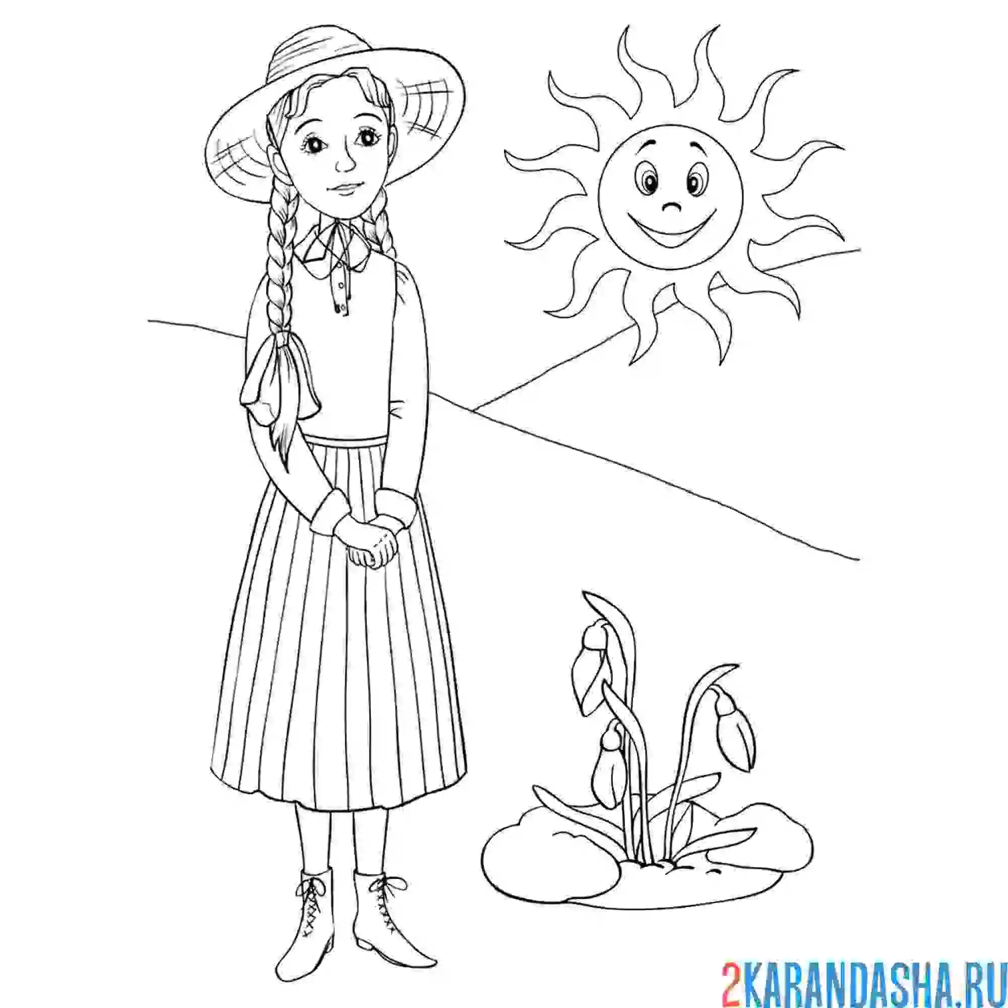 Раскраска девочка весенняя