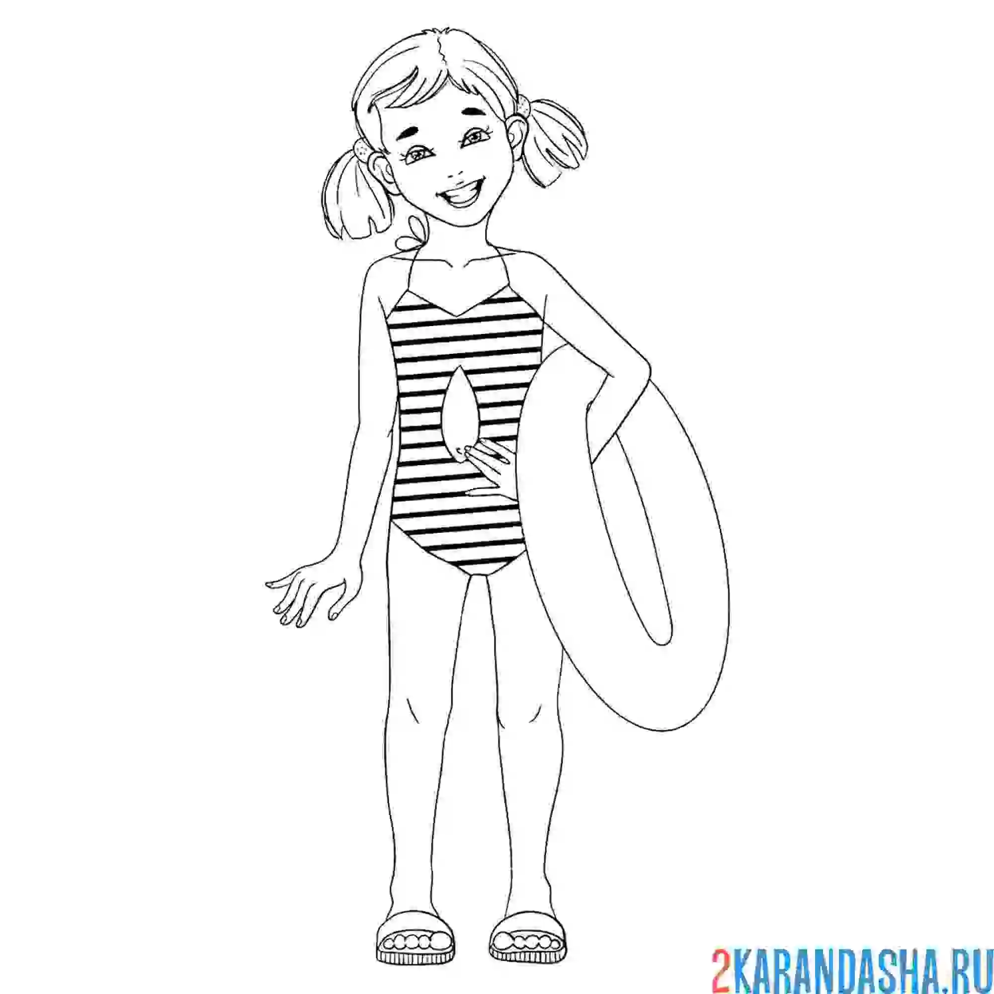 Раскраска девочка в купальнике с кругом