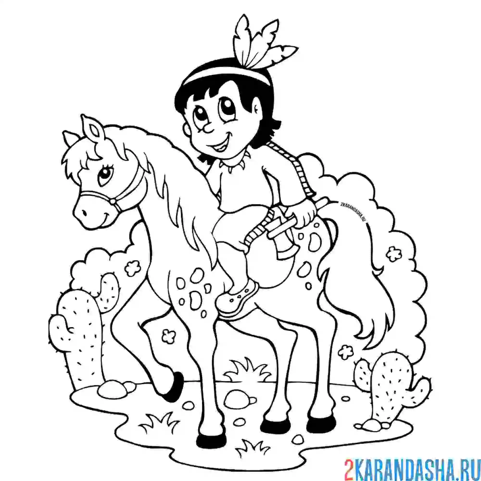 Раскраска индеец на лошади