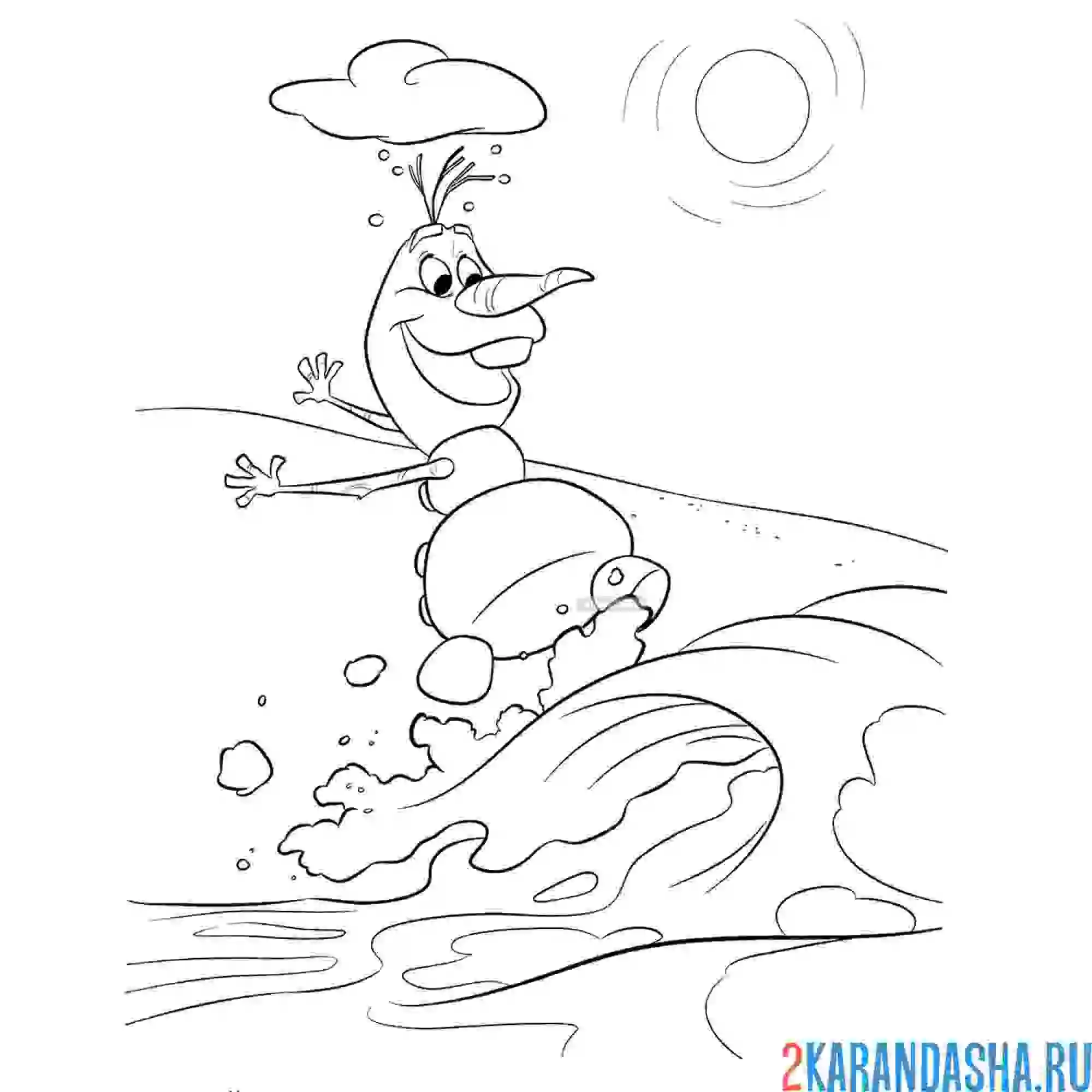 Раскраска веселый снеговик олаф