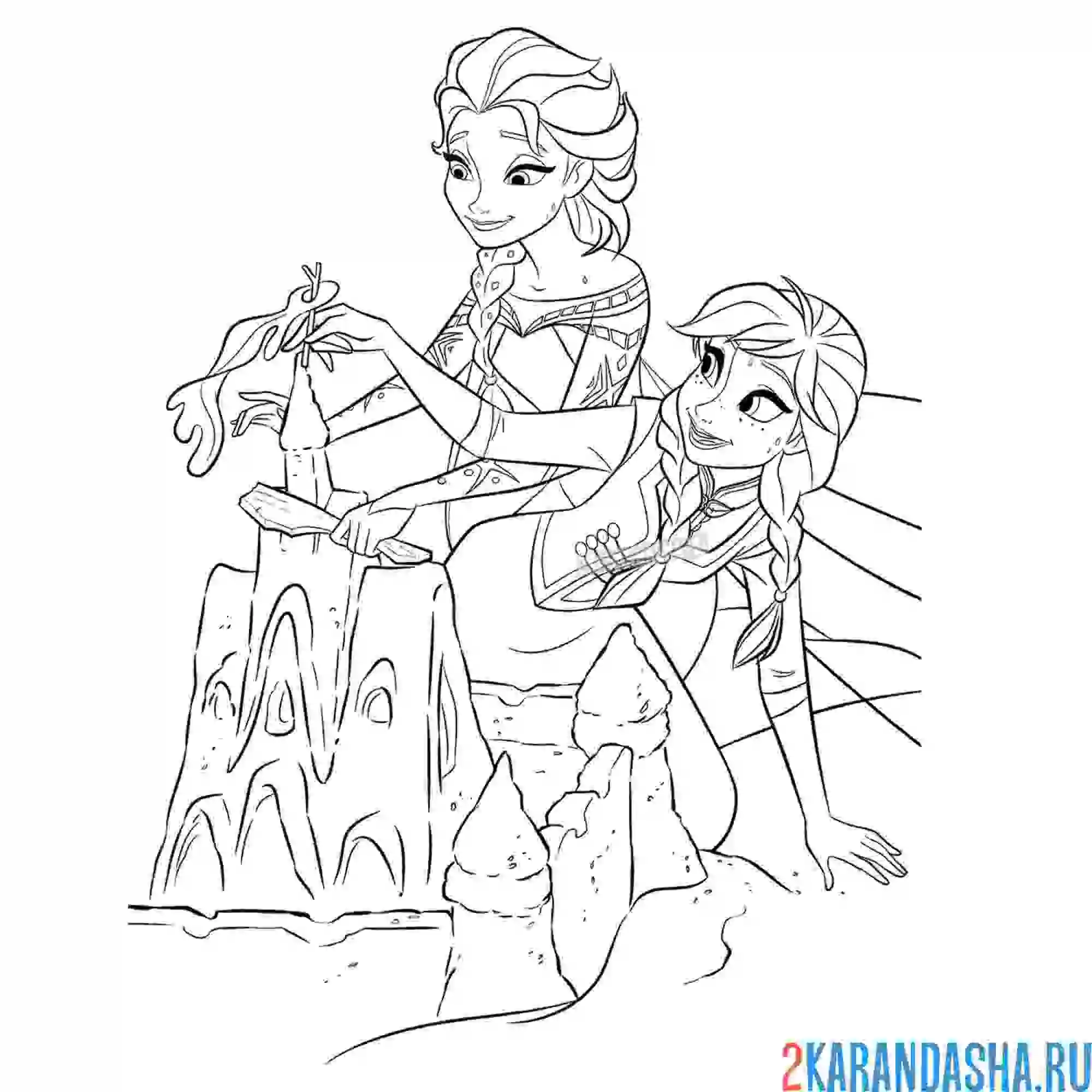 Раскраска эльза и анна строят замок