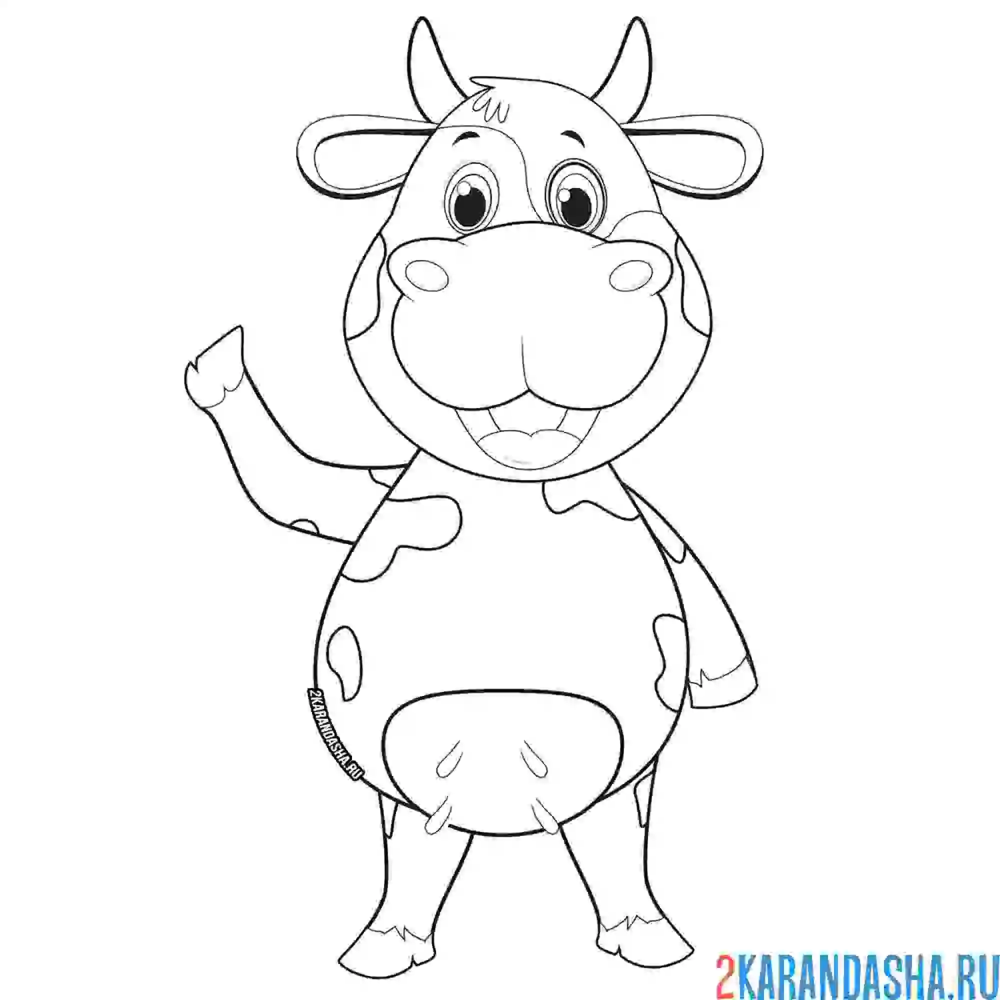 Раскраска коровка машет