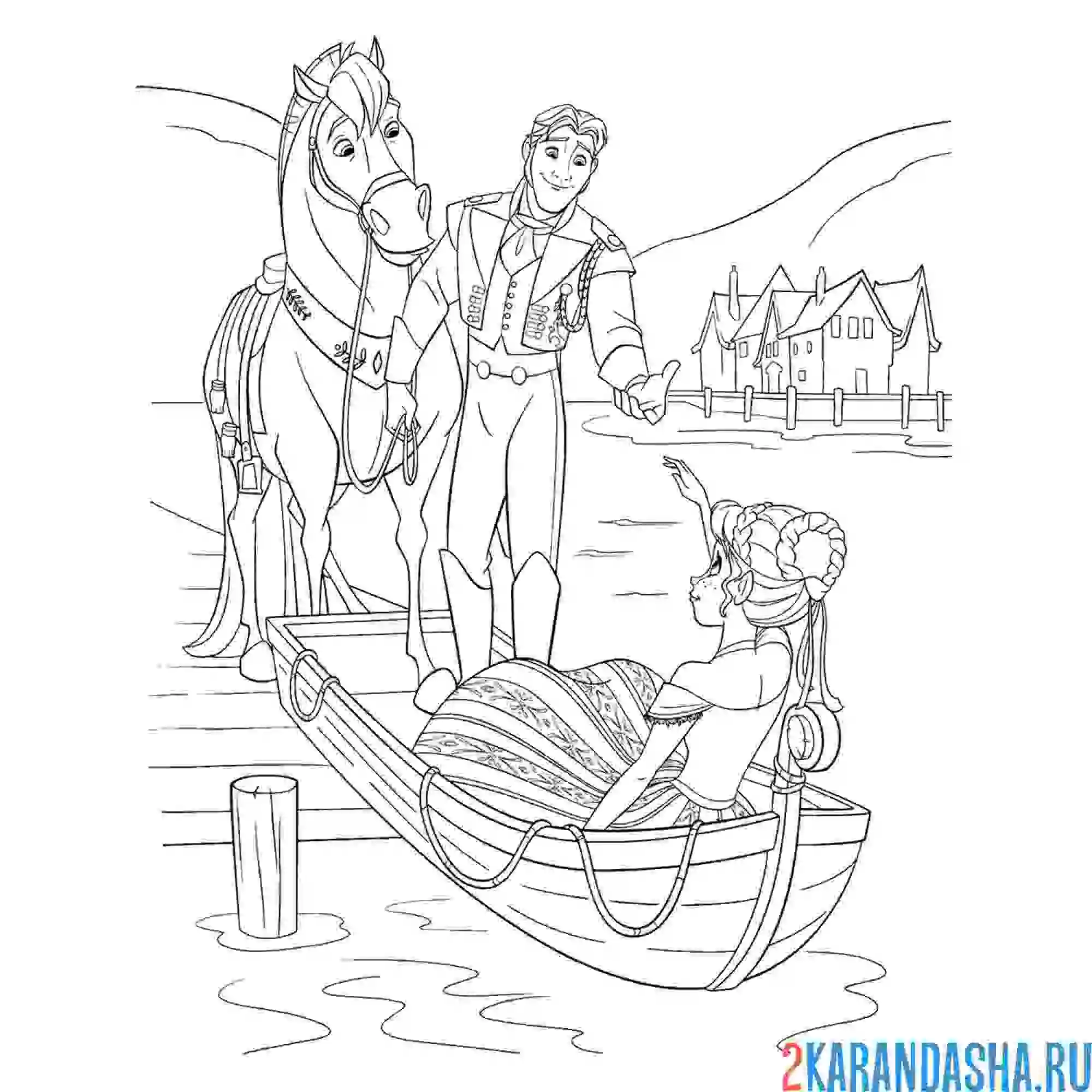 Раскраска анна упала в лодку